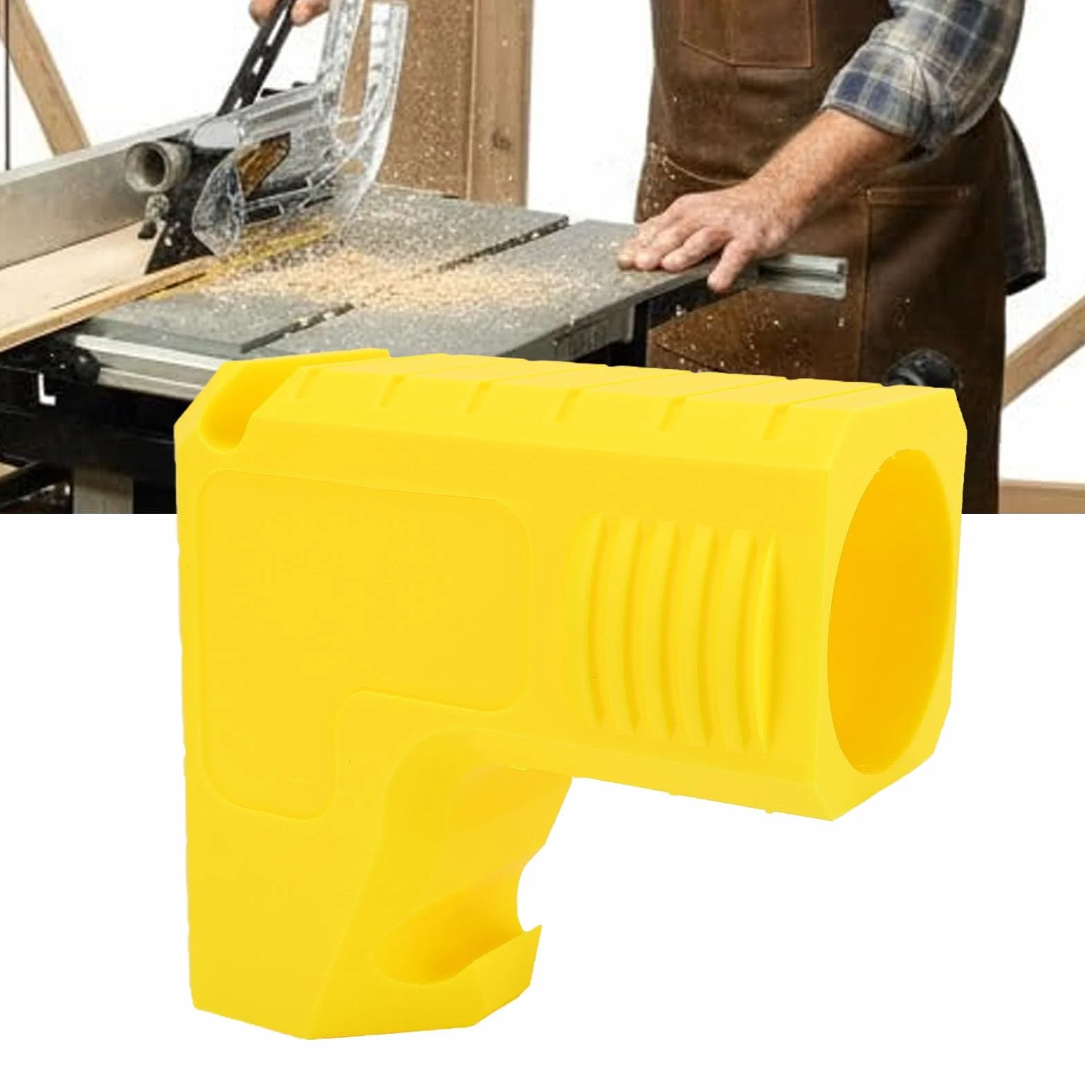 Generic Kompaktowy Adapter Przyłącza Pyłu do Piły Stołowej Efektywne Odprowadzanie Pyłu do Piły Stołowej DWE7485 Instalacja Zatrzaskowa Żółty, Odporny na Uderzenia materiał Polimerowy