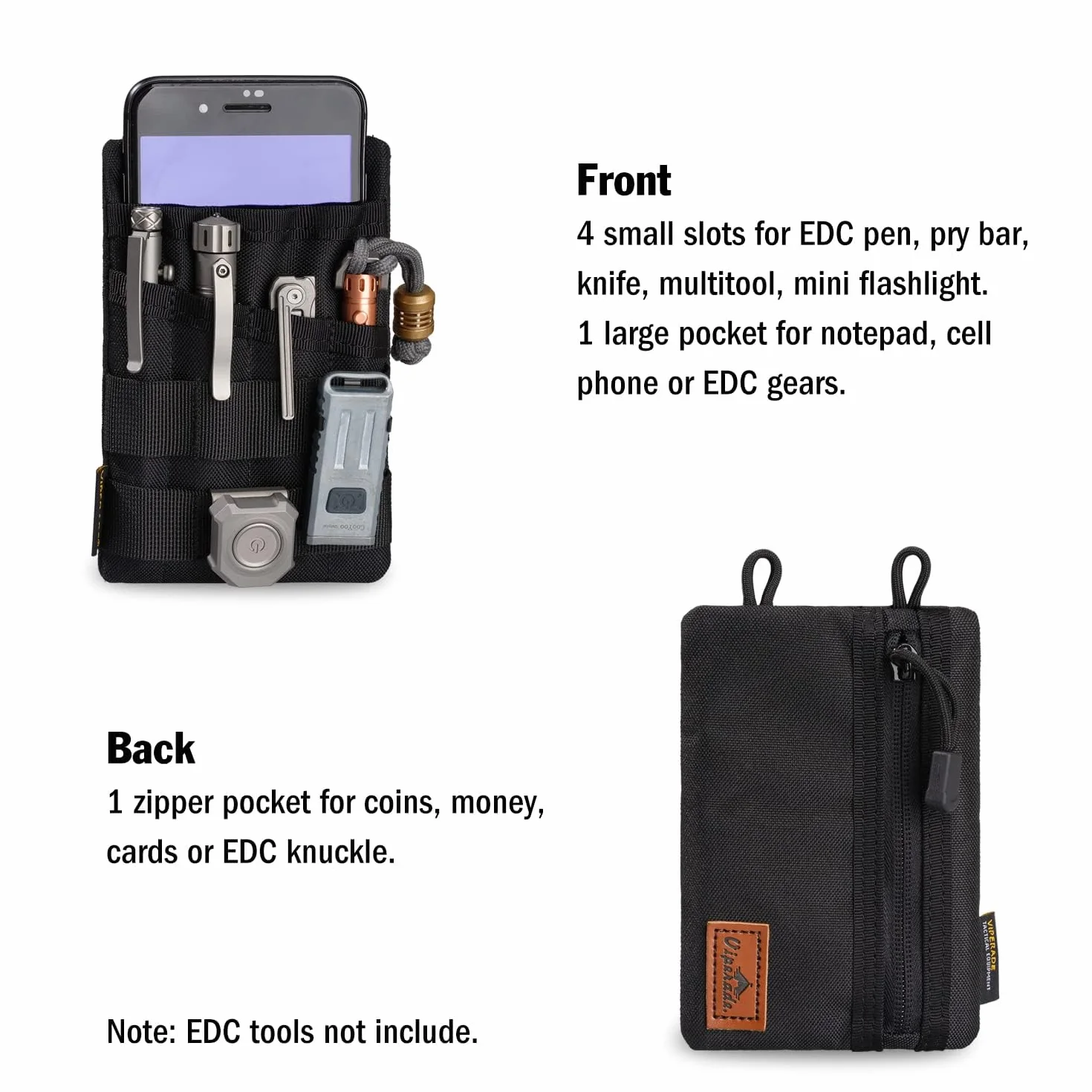 VIPERADE VE3 EDC Pouch mała torba na narzędzia, organizer, nylonowa, wielofunkcyjna, mała torba na latarkę, przybory wielofunkcyjne, długopis, notatnik