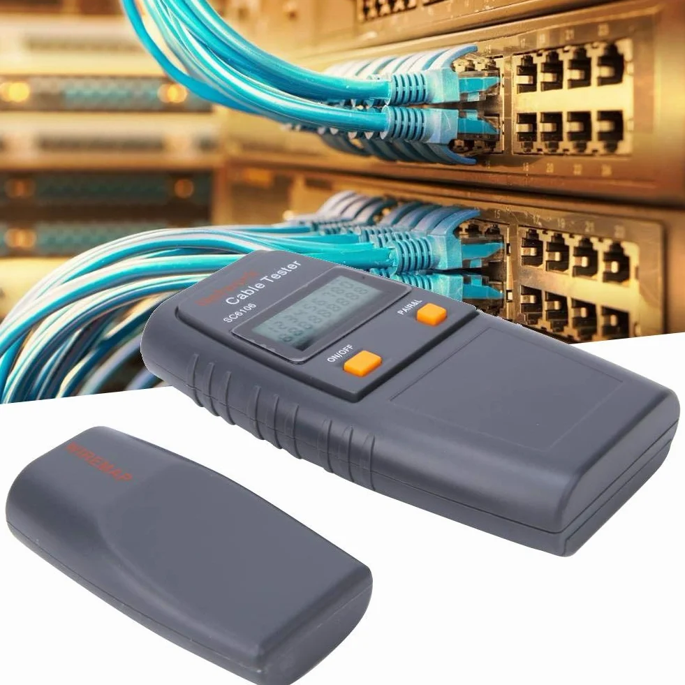 Tester kabli Lokalizator linii RJ11 RJ45 SC6106 Tester sieci LAN Tester kabli przewodowych Test linii elektrycznej z wyświetlaczem LCD