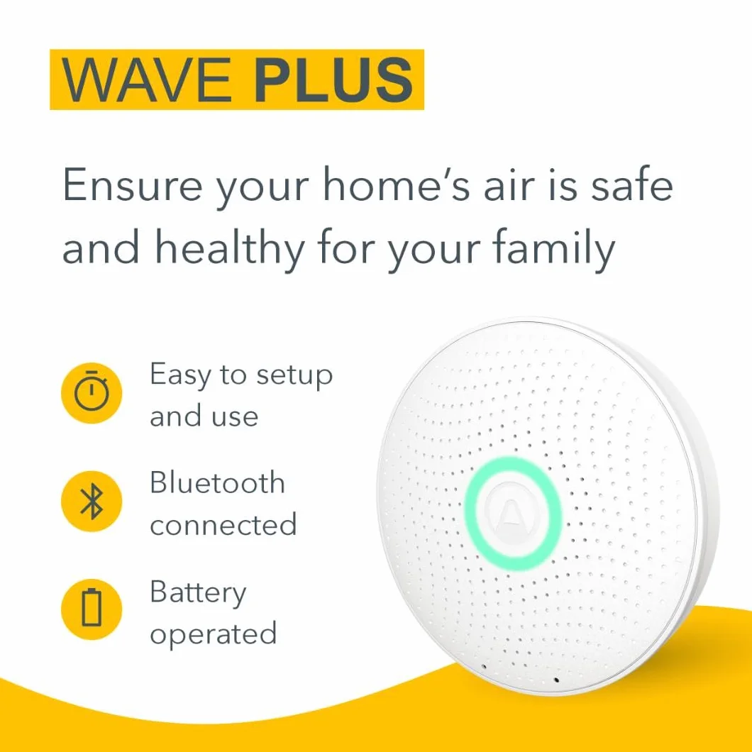 Airthings 2930 Wave Plus Inteligentny Detektor Temperatury do Radonu, Biały, Średnica 12 cm