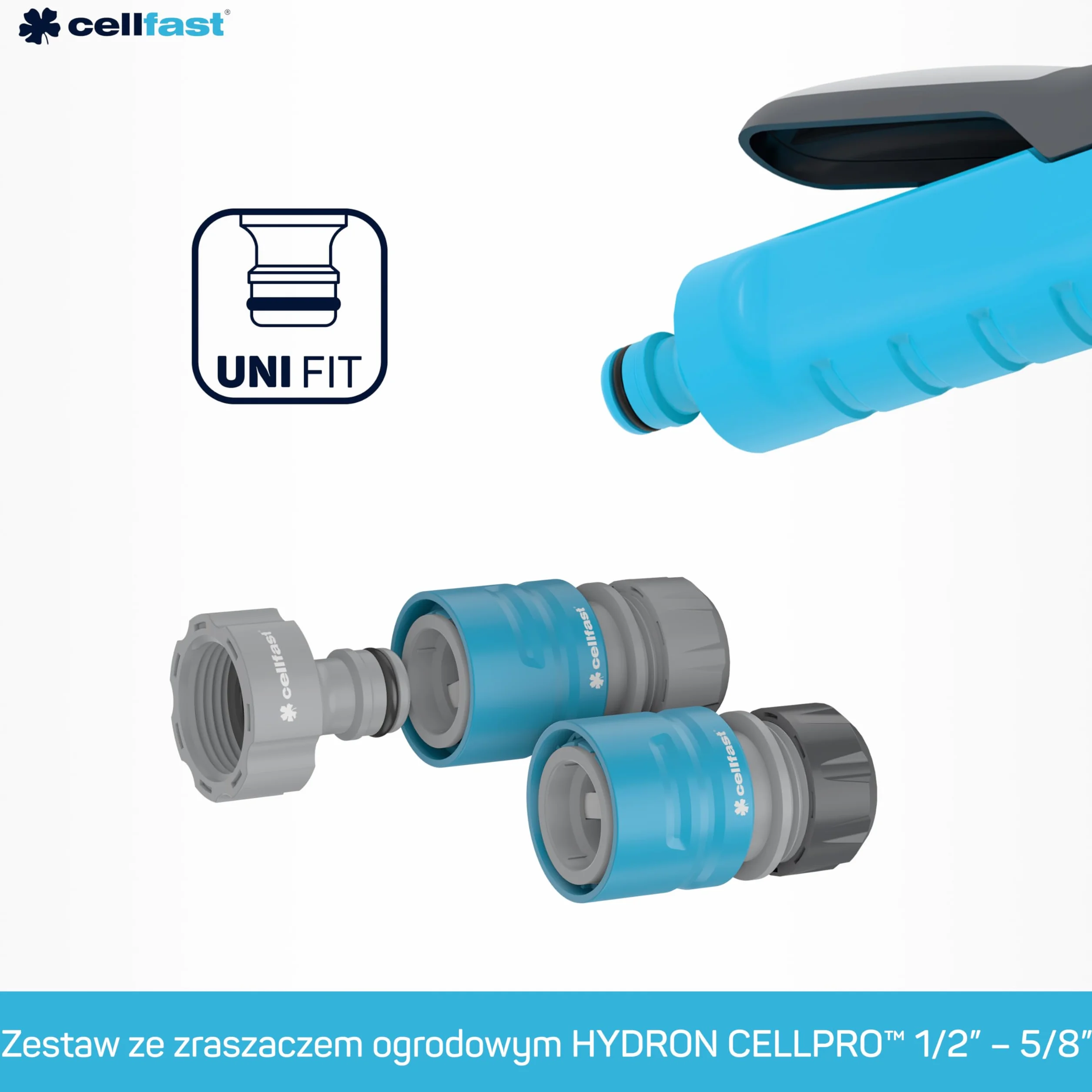 CELLFAST Zestaw Ze Zraszaczem Zraszacz Ogrodowy Do Trawnika Kwiatów Roślin Hydron Ideal 1/2" - 5/8"