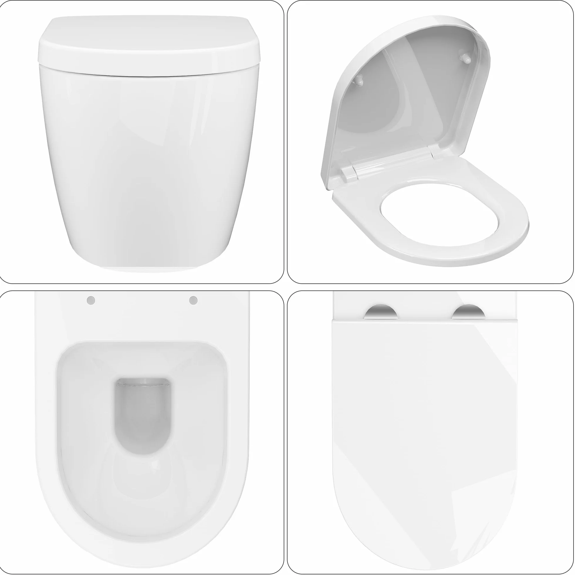 Wisząca muszla klozetowa, bez obramowania, ceramiczna deska sedesowa ze zdejmowaną pokrywą wolnoopadającą, wydajna technika spłukiwania, w kształcie litery D, długość 55,5 cm, biała