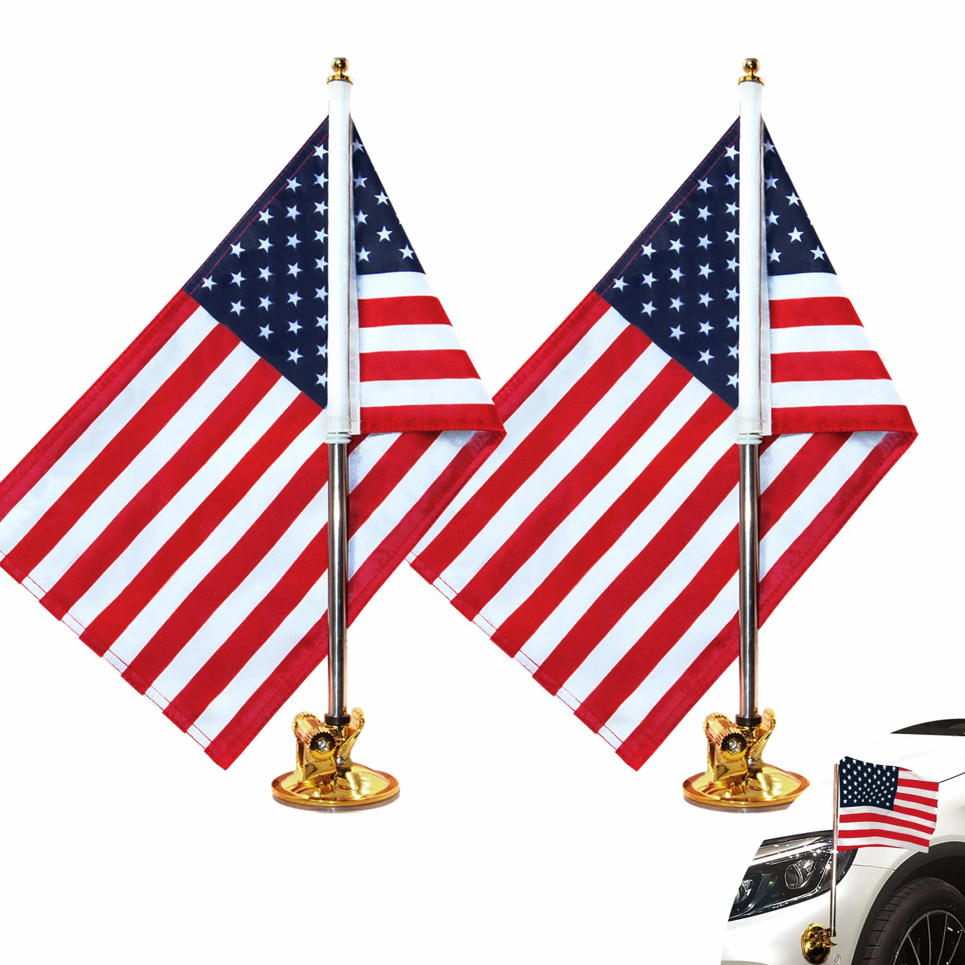 Flaga samochodowa i maszt Anley USA z mocowaniem na przyssawkę - maszt flagowy w stylu przyssawki zewnętrznej do samochodu, ciężarówki, łodzi i pojazdu z flagą amerykańską (zestaw 2 sztuk)