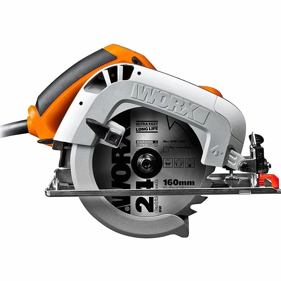 WORX WX425 ręczna piła tarczowa 1200 W – do cięcia drewna, aluminium i stali – precyzyjne ukośne cięcia – regulowany kąt i prowadnica równoległa – 160 mm brzeszczot z 24 zębami