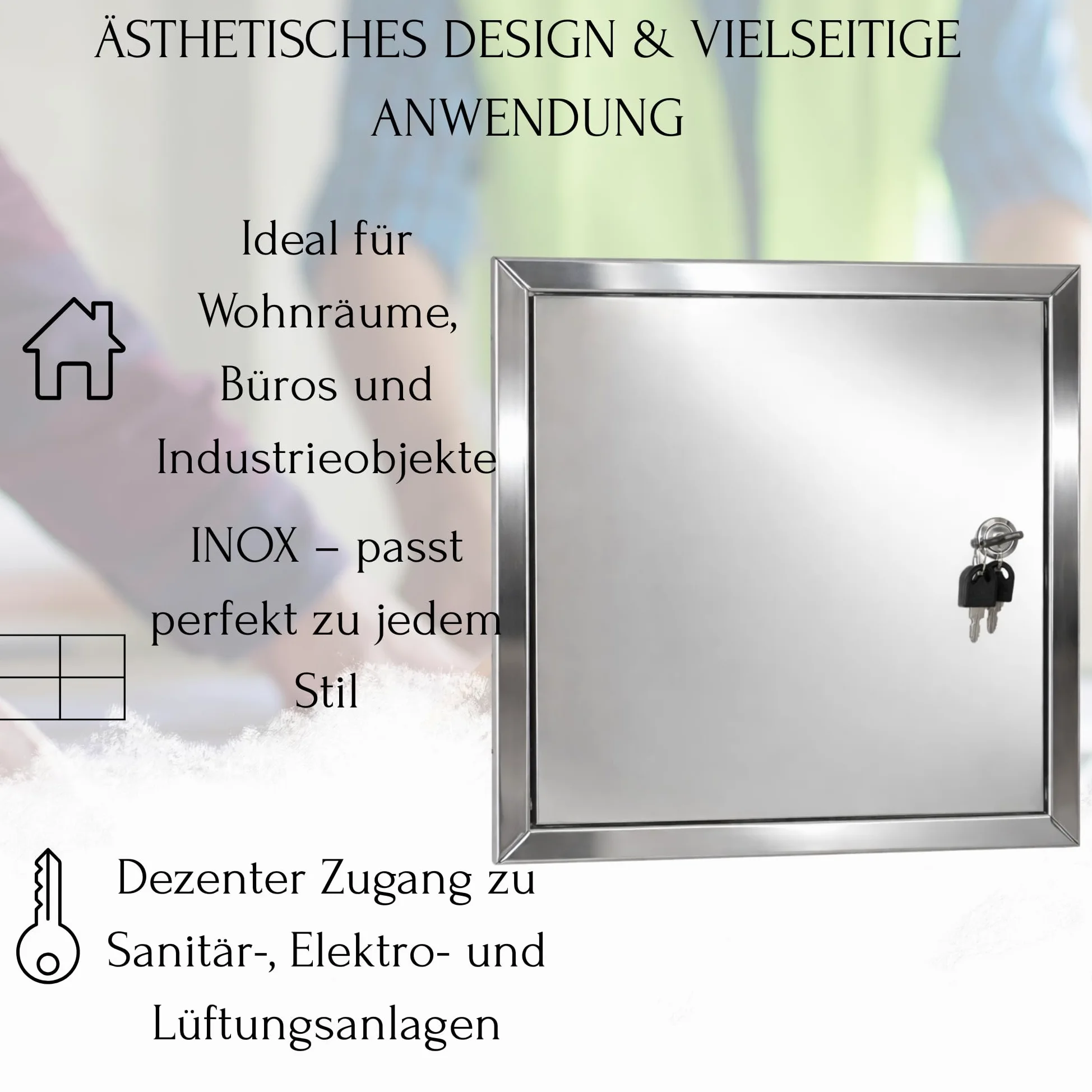 TMALASER Drzwi rewizyjne metalowe 80 x 80 cm Stal nierdzewna – klapa rewizyjna INOX 800 x 800 mm, zamek z kluczem - drzwi inspekcyjne do ścian karton-gips