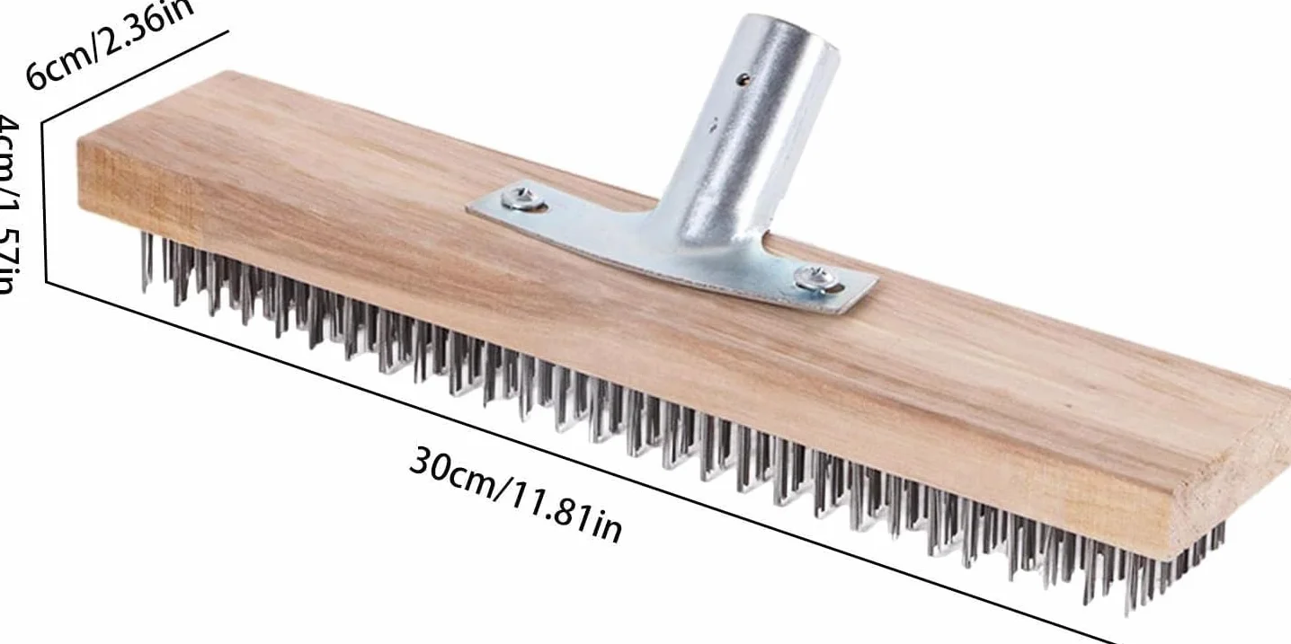 Szczotka druciana do usuwania mchu, z trzonkiem, druciana miot?a 20/30/45 cm, stalowa miot?a ze stali nierdzewnej, szczotka wielokrotnego u?ytku, szczotka do drapania, wytrzyma?a, do chodnika, tarasu,
