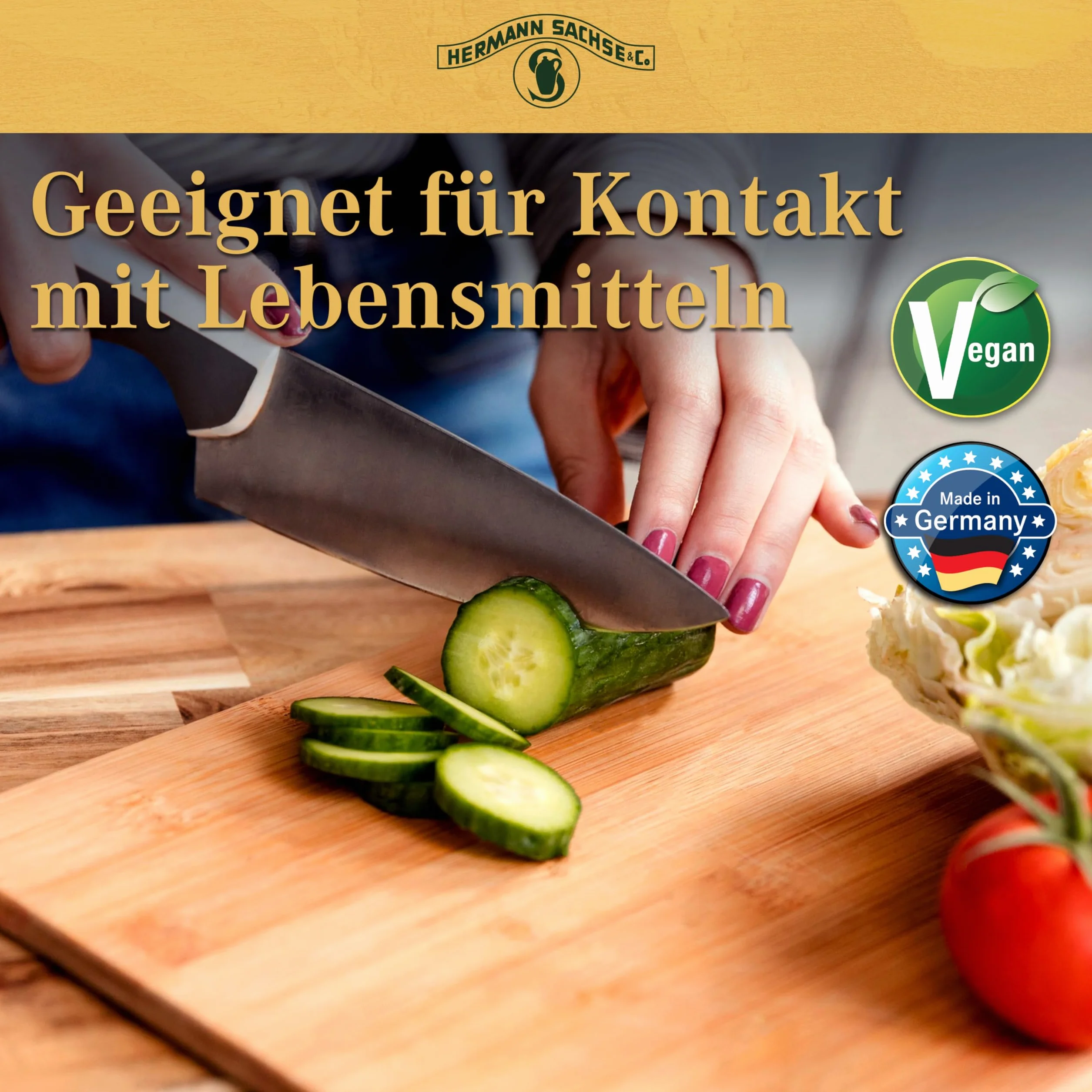 Hermann Sachse Calendula Pflegeöl - 250ml - Veganes farbloses Holzöl für Holzflächen - Holzpflegeöl für Küchenutensilien, Küchenmöbel - Made in Germany