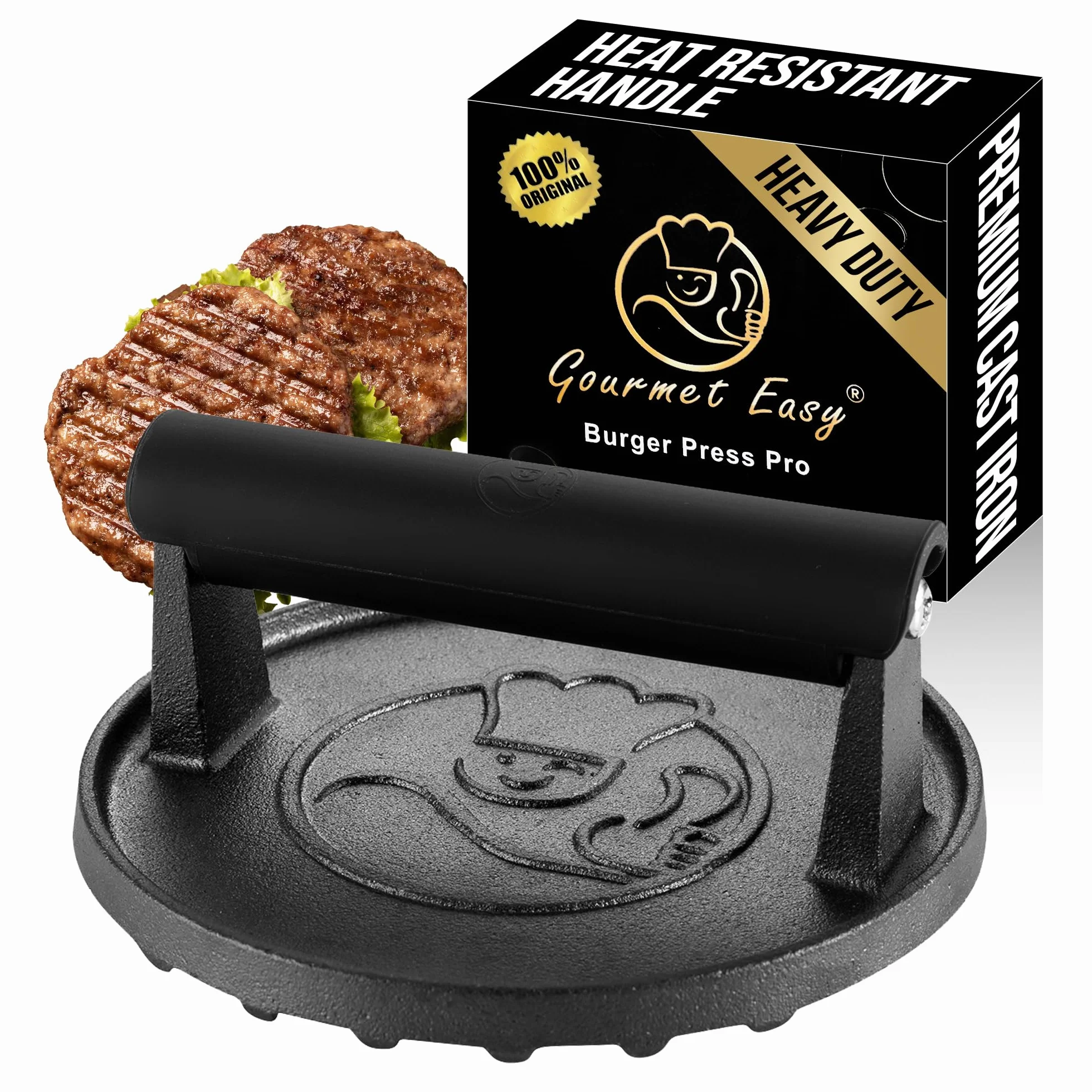Żeliwna prasa do hamburgerów Smash Burger Press - docisk grillowy do bekonu i kanapek