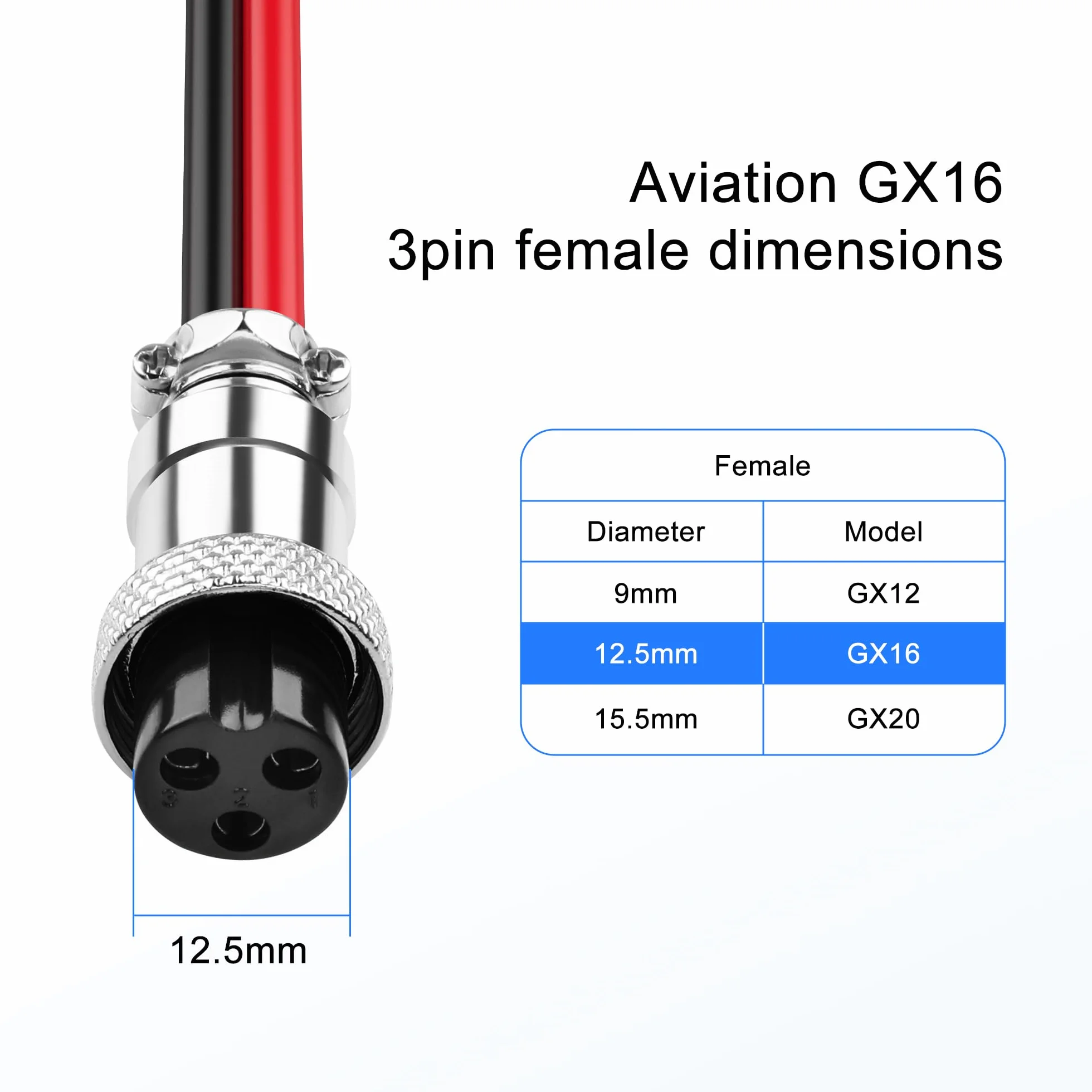 SinLoon 2-pak GX16 3-pinowe pigtaile kabel gniazdo żeńskie formowanie przewodowe przemysłowe okrągłe gniazdo złącza lotnicze 30 cm (3 piny)