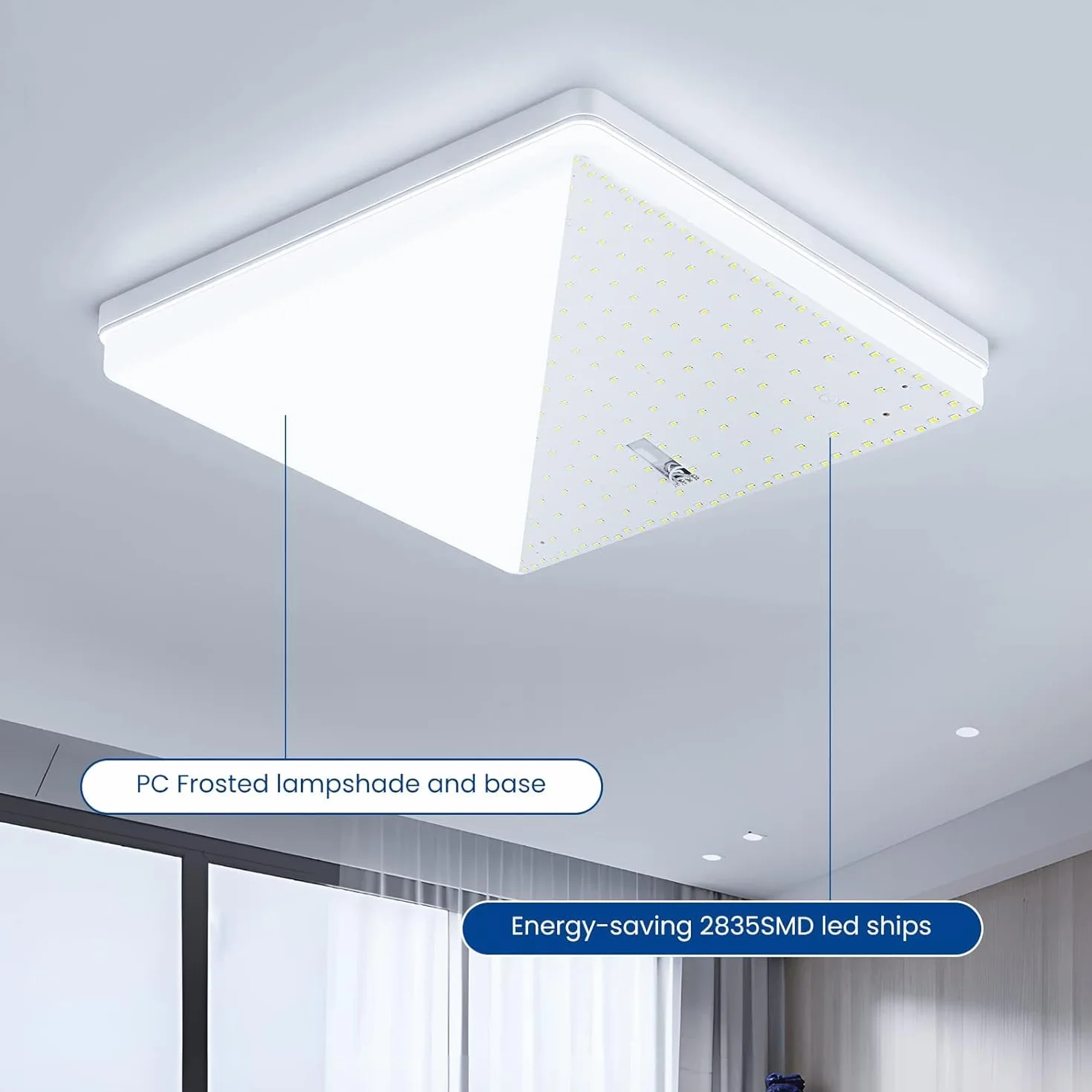 EASY EAGLE Lampa sufitowa LED 48 W, 4800 lm, 6500 K, super jasna, kwadratowa lampa sufitowa LED, IP44, wodoodporna lampa łazienkowa do salonu, sypialni, kuchni, jadalni, biura, korytarza, 30 cm