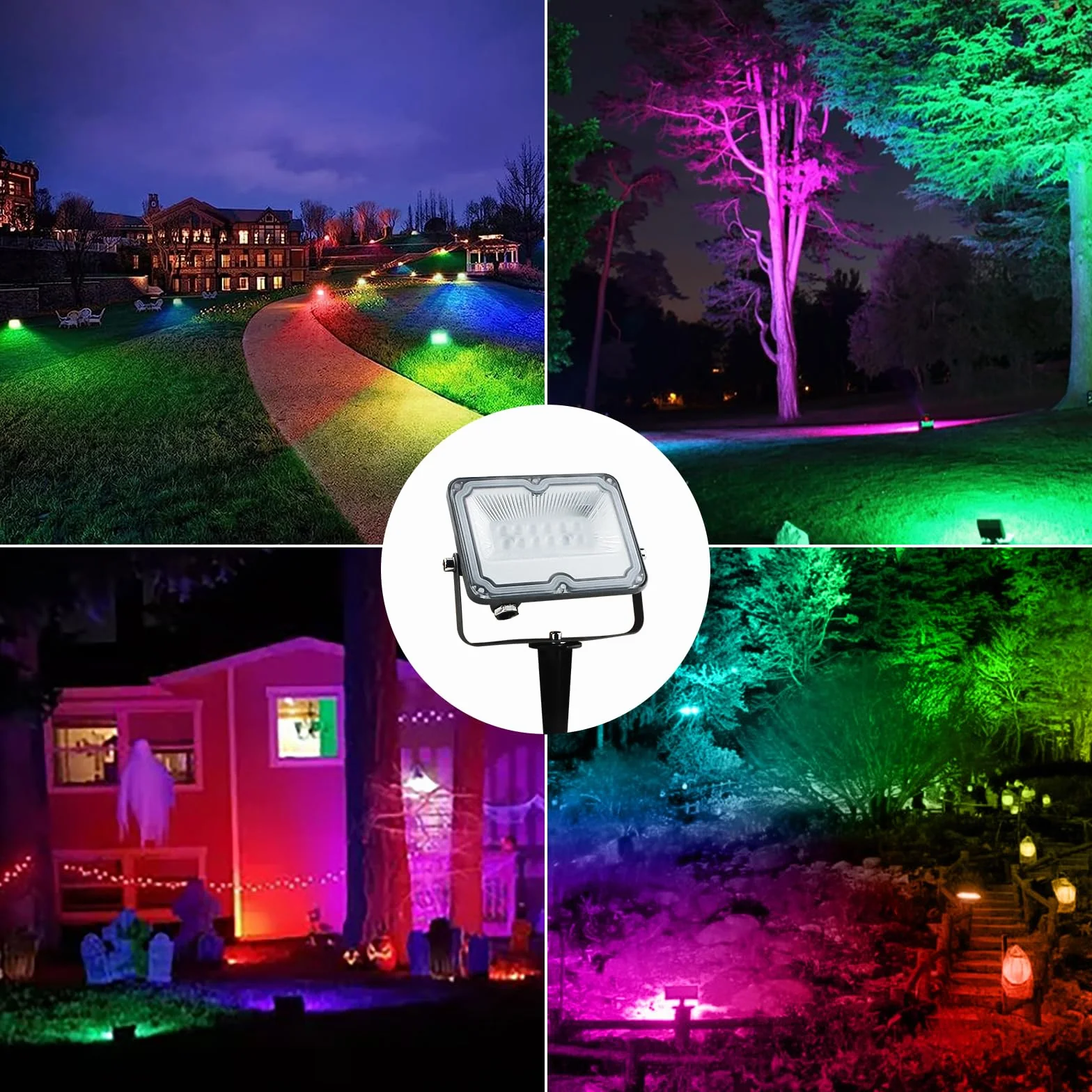 Zewnętrzny reflektor LED BOSITE, 10W kolorowy reflektor LED RGB z pilotem, kolorowy reflektor LED, 16 kolorów 4 tryby do ogrodu, krzewów, trawników, imprez - 4 sztuki