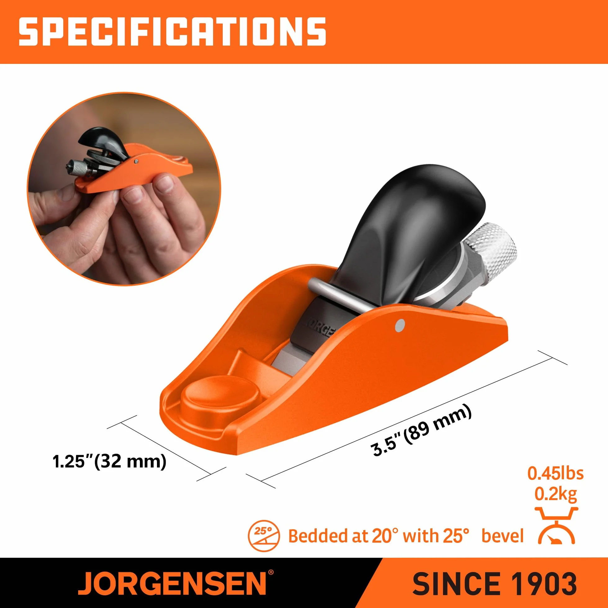 JORGENSEN Mini strugarka do drewna, mini strugarka ręczna do obróbki drewna, płaszczyzna blokowa, mały samolot ręczny do przycinania, strugania drewna, rzemiosła, profesjonalny korpus z żeliwa