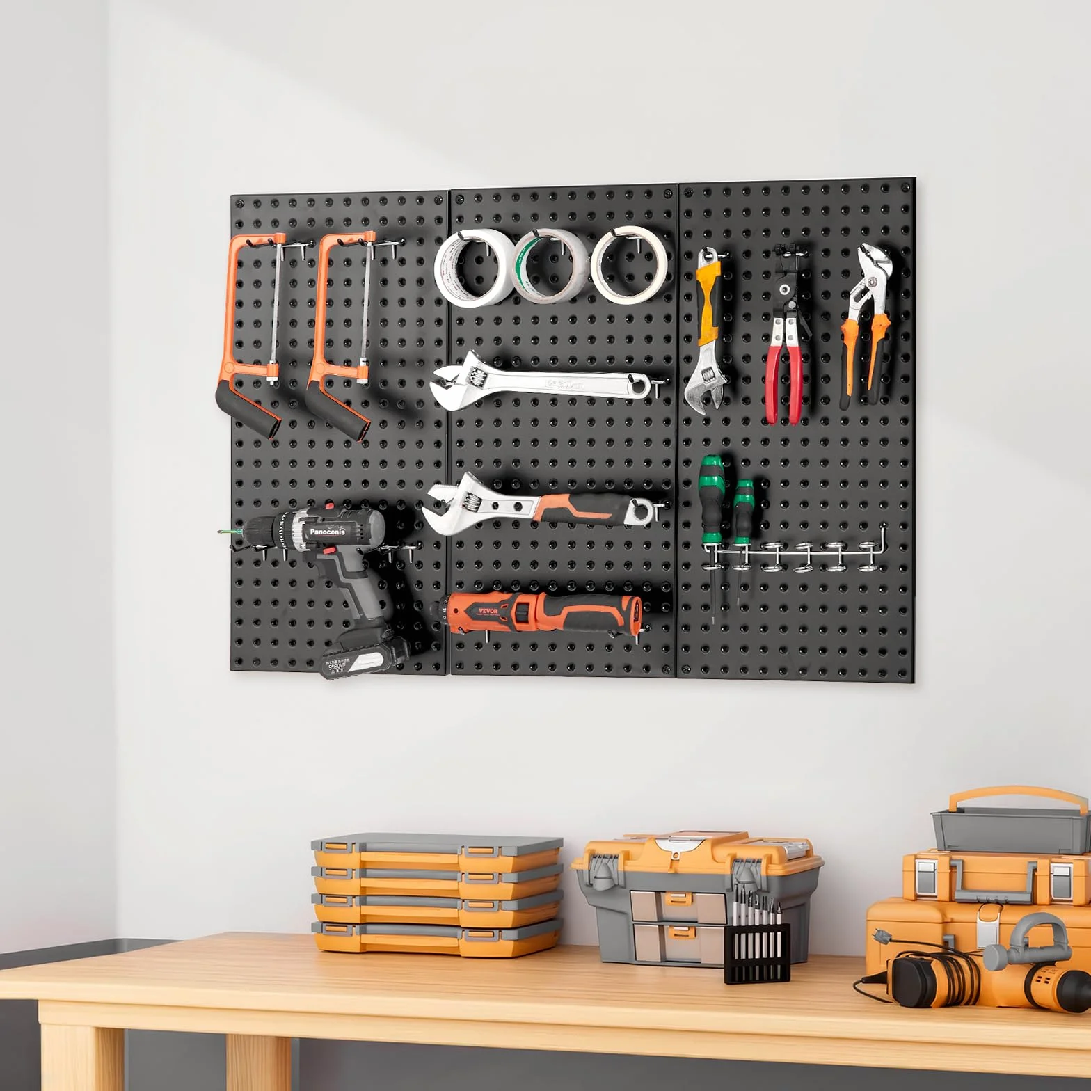 VEVOR Metalowe panele pegboardowe, 61 x 30 cm, 3 panele, wytrzymała stalowa tablica na śledzie, organizer ścienny, do salonu, garażu, przechowywania narzędzi, stołu warsztatowego, organizacji biura,
