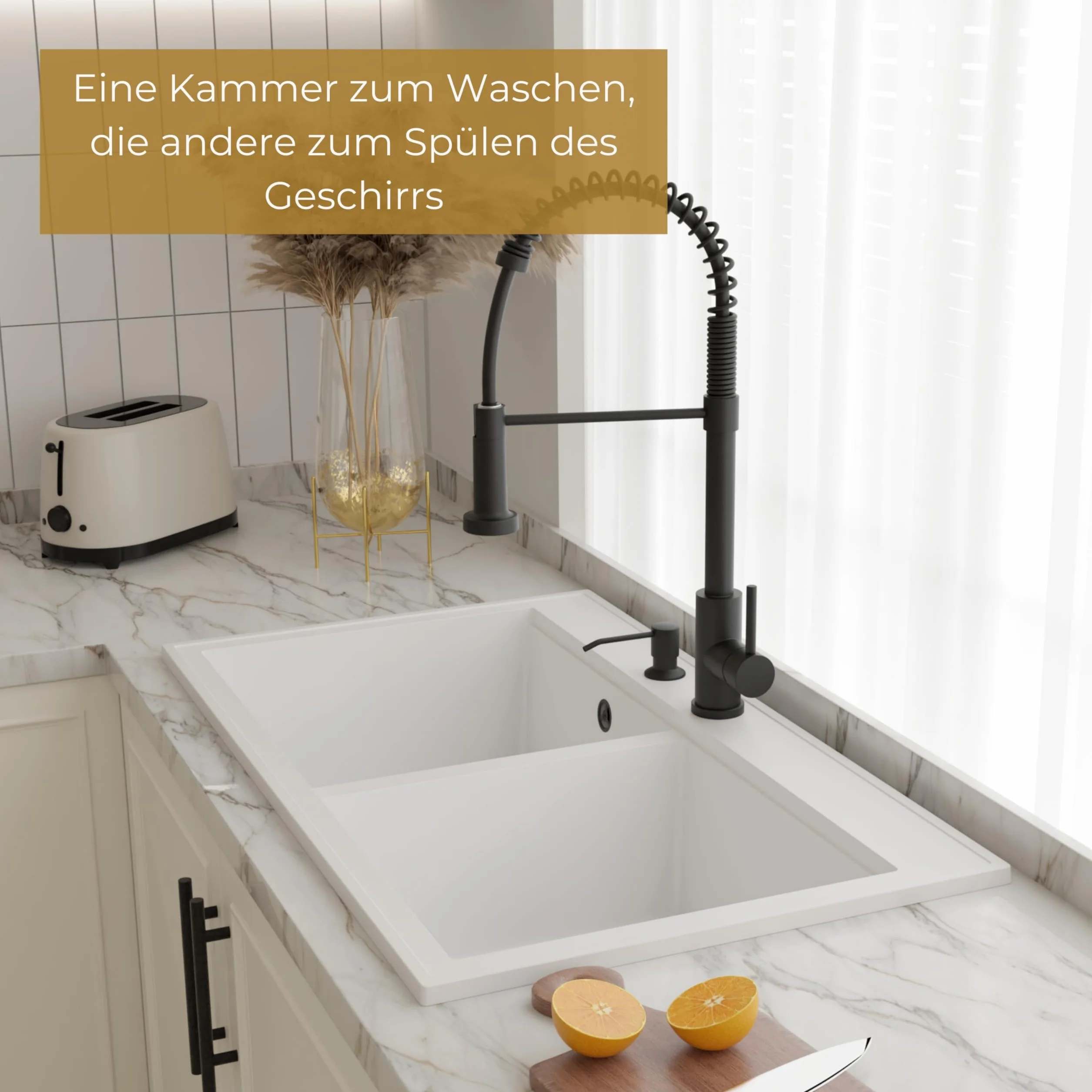 SINK QUALITY podwójny zlew szary z armaturą, zlewozmywak granitowy podwójny 86 x 50 cm, podwójny zlew z syfonem i substancją impregnującą, 2 umywalki zlewozmywak kuchenny od szafki pod umywalkę 85