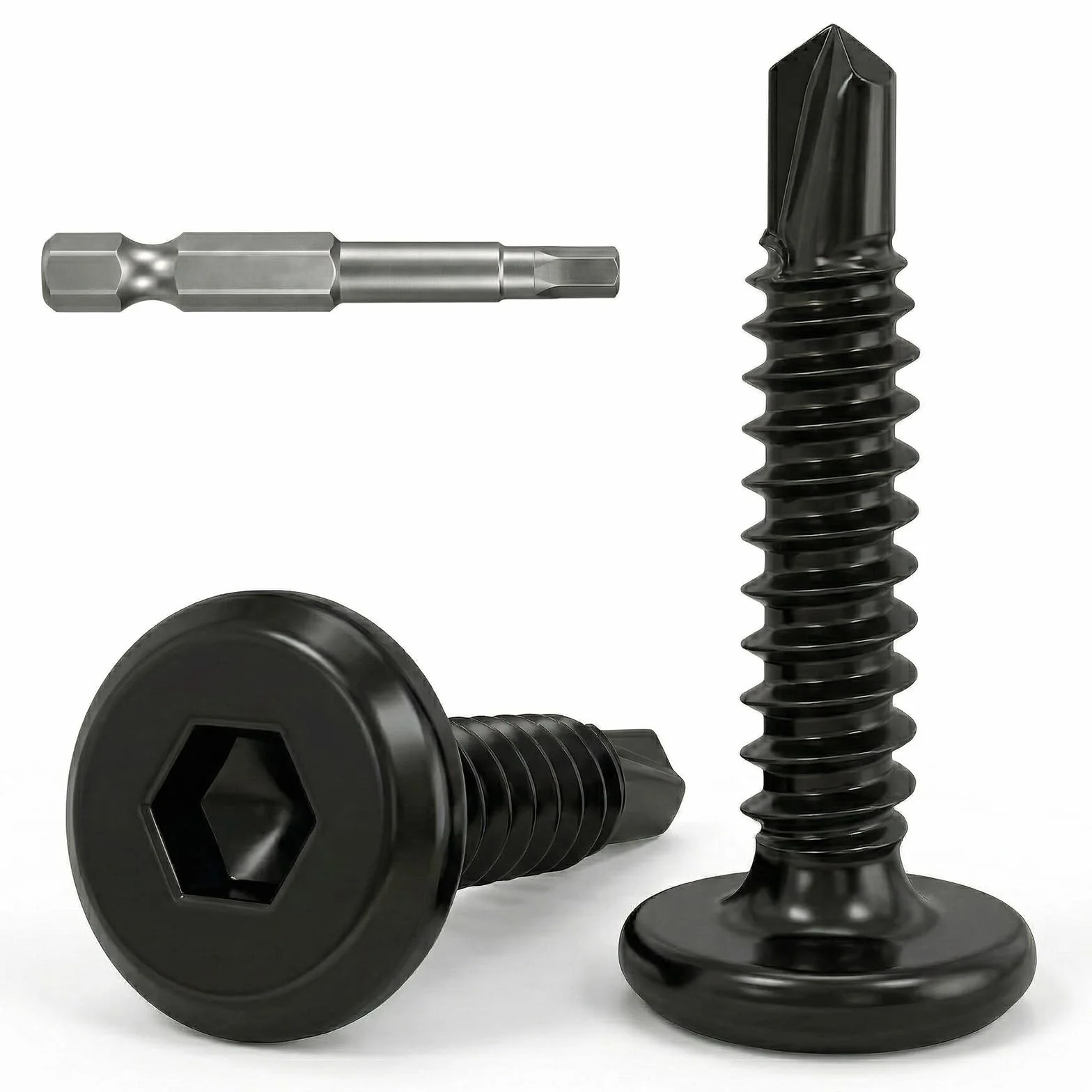 Dayalo 50 sztuk wkrętów do blachy, 5,5 x 25 mm, wkręty samogwintujące ze stali nierdzewnej, wkręty samowiercące, wkręty z łbem płaskim, z łbem sześciokątnym, czarne, z bitem