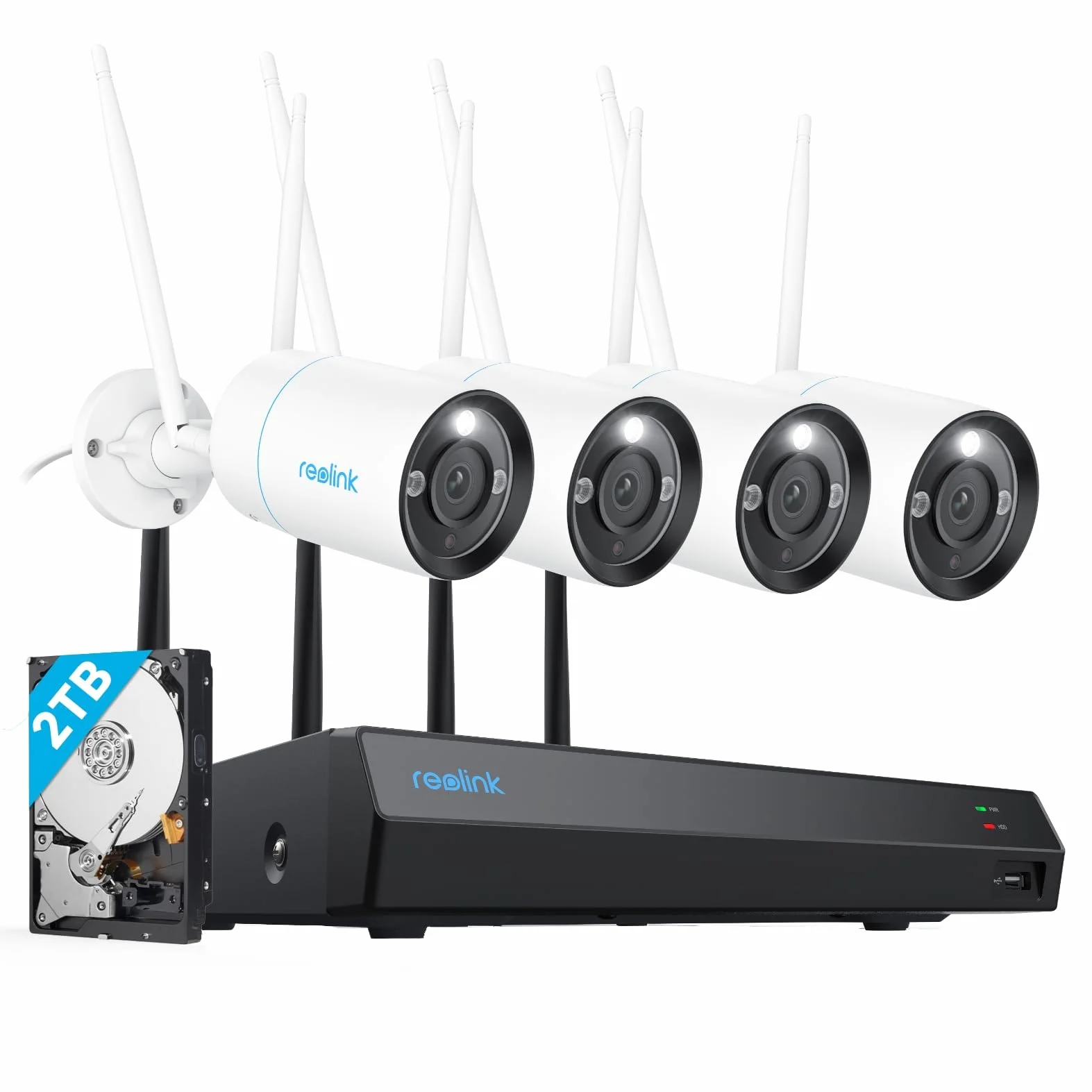 Reolink 4K 12-Kanałowy System Kamer Bezpieczeństwa, 4 Kamery K/8MP, Wi-Fi 6, Kolorowy Noktowizor, Wykrywanie Osób/Pojazdów/Zwierząt, 12-Kanałowy Rejestrator NVR Wi-Fi, Dysk Twardy 2 TB, RLK12-800WB4