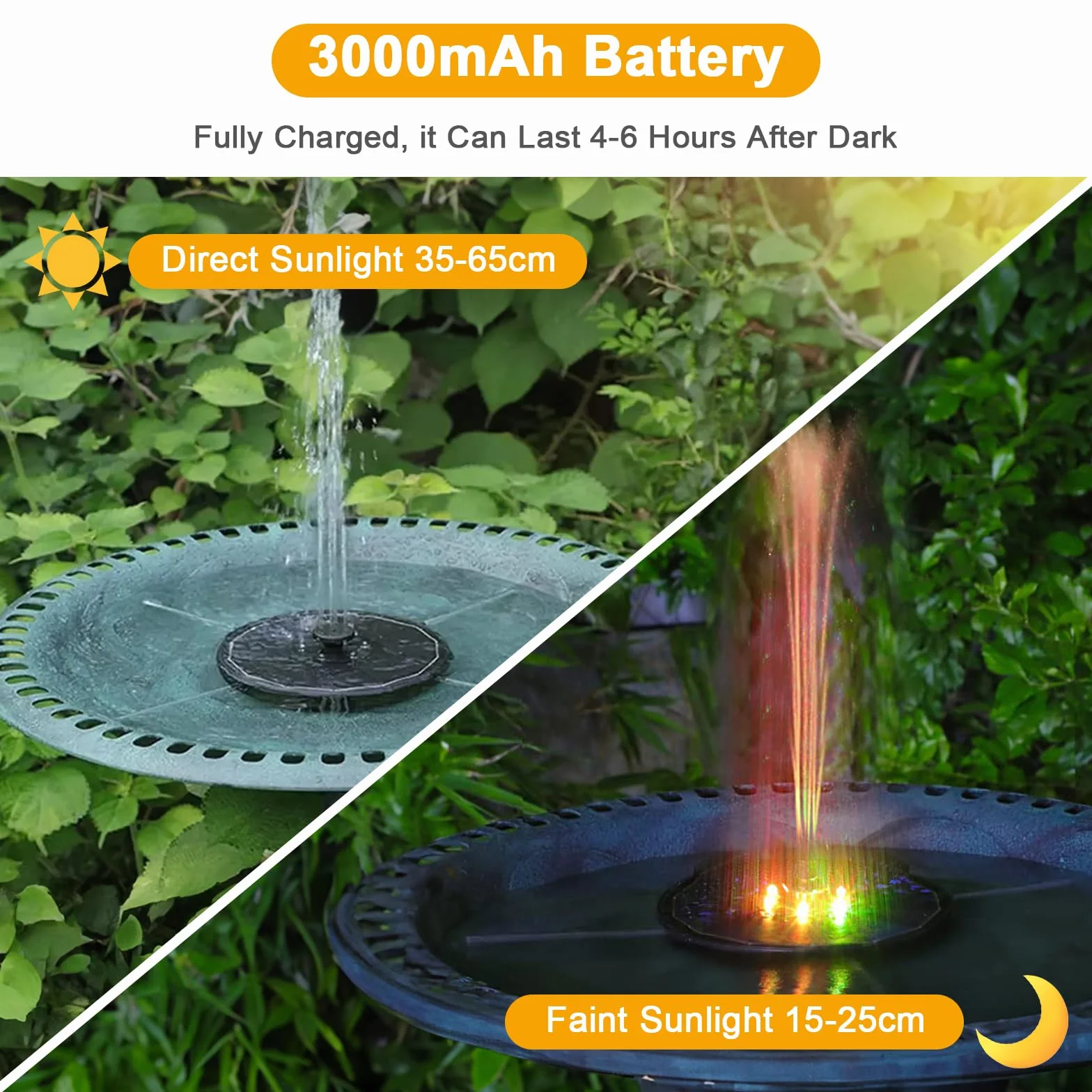 Solarna fontanna z oświetleniem LED, 3,5 W, solarna pompa do stawu z akumulatorem 3000 mAh, 6 dysz, solarna pompa wodna, pływająca pompa do ogrodu, stawu, kąpieli ptaków
