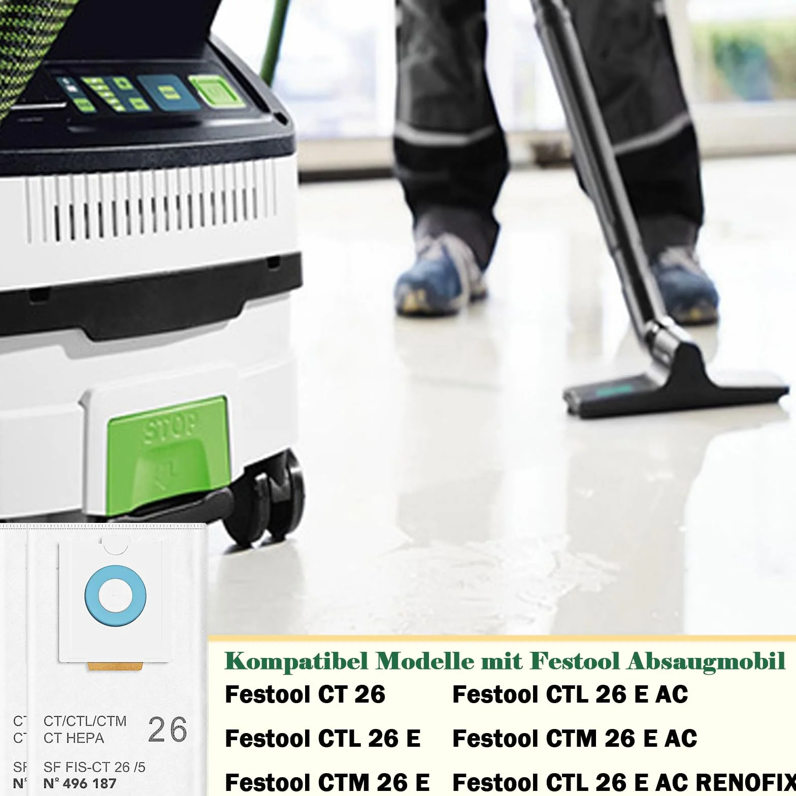 10 sztuk worków do odkurzacza SC FIS-CT 26/5, części zamienne, worki filtrujące SELFCLEAN do Festool CT 26 / CTM 26 E/CTL 26 E CLEANTEC, akcesoria o dużej pojemności (496187 worek zapasowy)