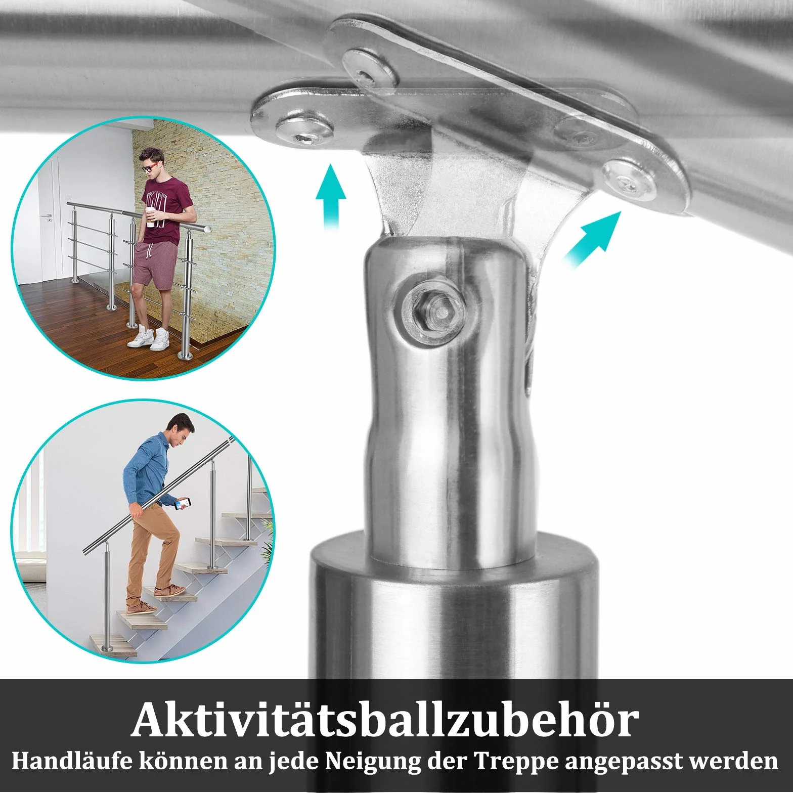 Aufun Poręcz ze stali nierdzewnej, 80 cm, poręcz schodowa do wewnątrz i na zewnątrz, z 2 słupkami, do schodów, balustrady, na balkon (80 cm, 2 poprzeczki)