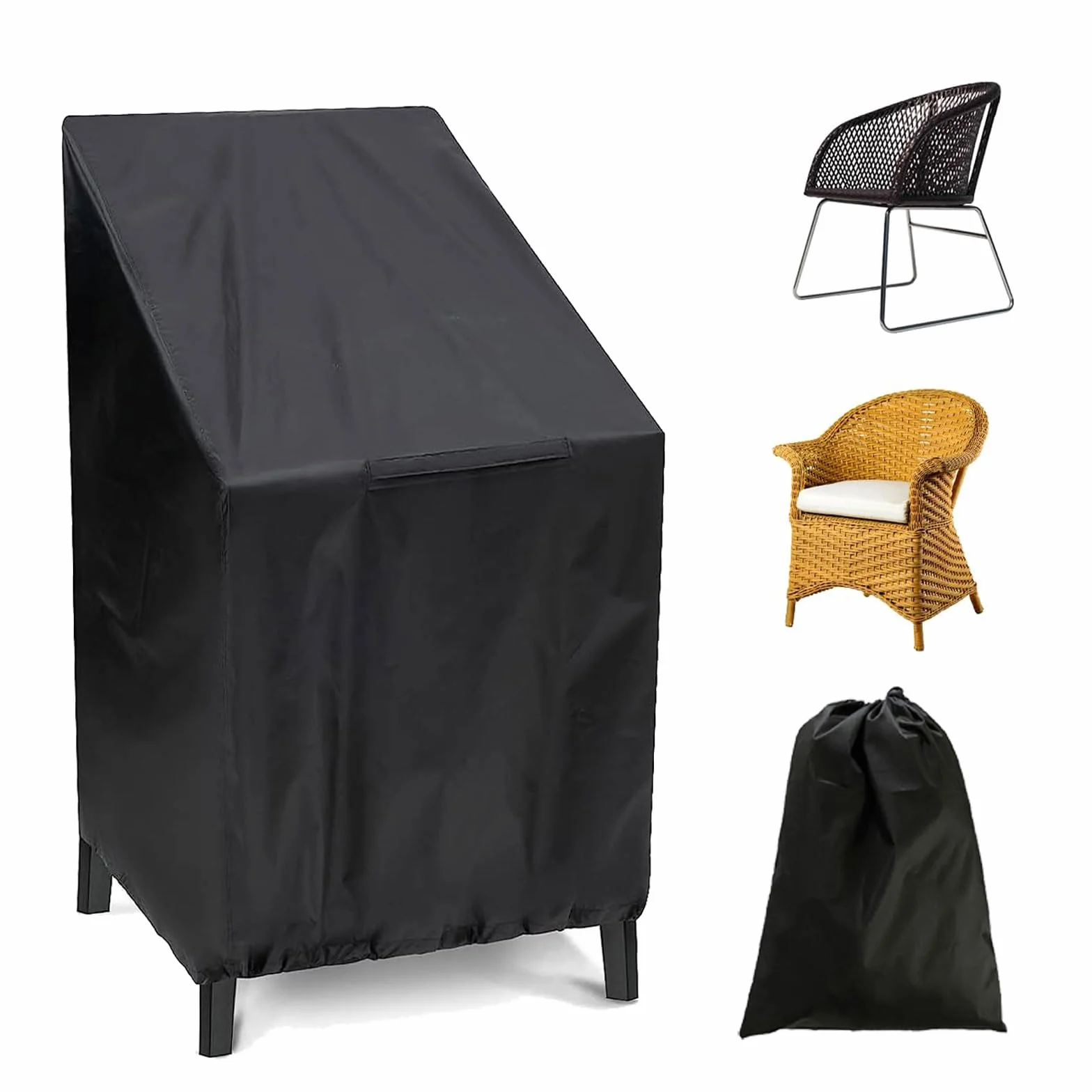 Pokrowiec na krzesło ogrodowe, 65 x 65 x 120 cm, tkanina Oxford 210D, pokrowiec na krzesło, ze sznurkiem, materiały na meble ogrodowe, na fotel, kolor czarny