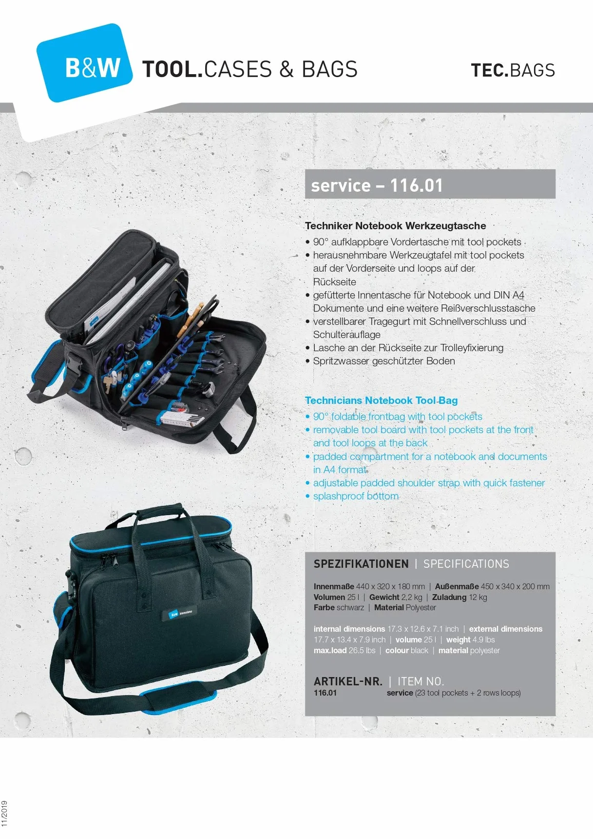 B&W Torba na narzędzia, 116.01 (dostawa bez narzędzi), tool.bag TEX.253