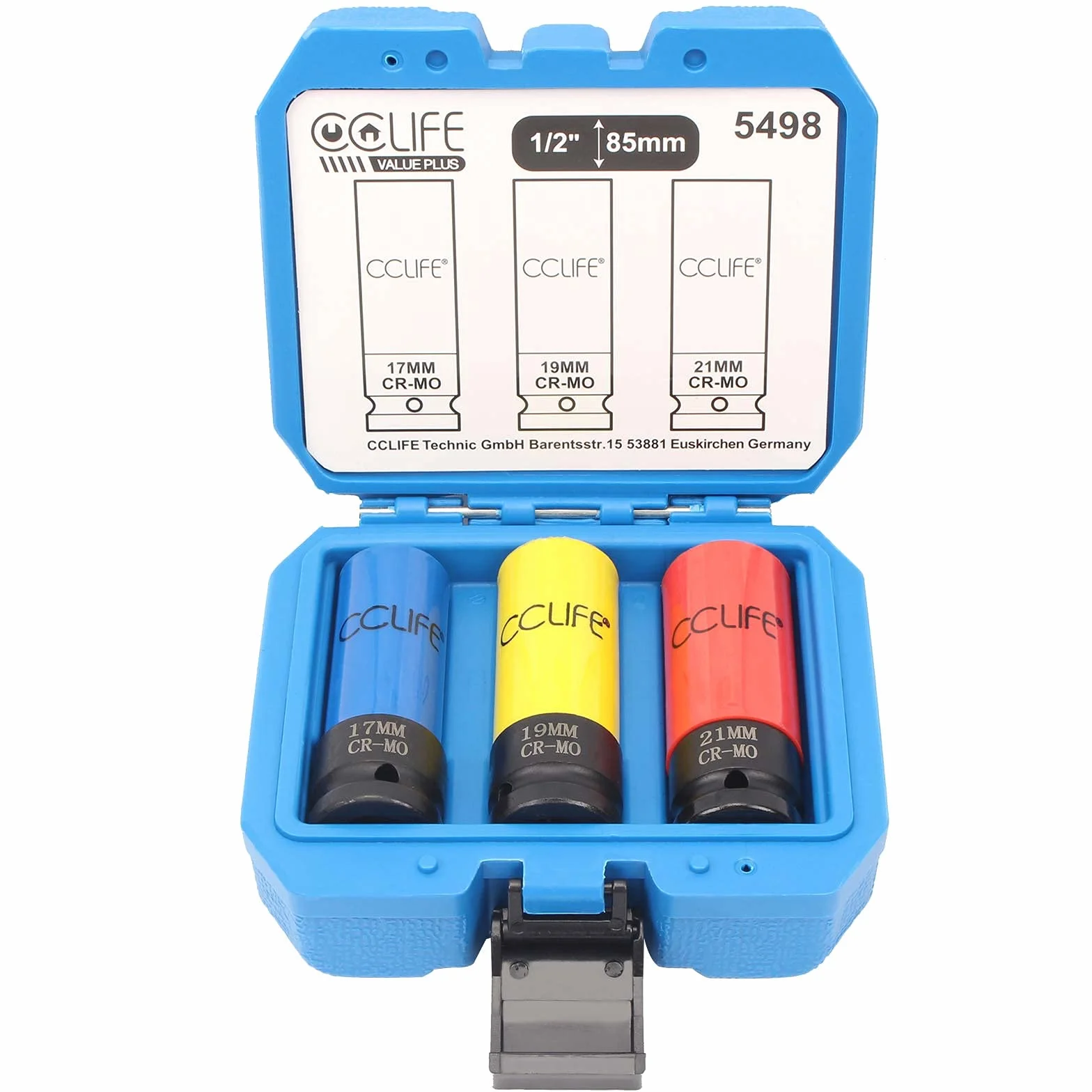 CCLIFE 1/2" Nasadki udarowe 17-19-21mm Zestaw kluczy nasadowych udarowych 85mm Długość, śruby koła 3szt