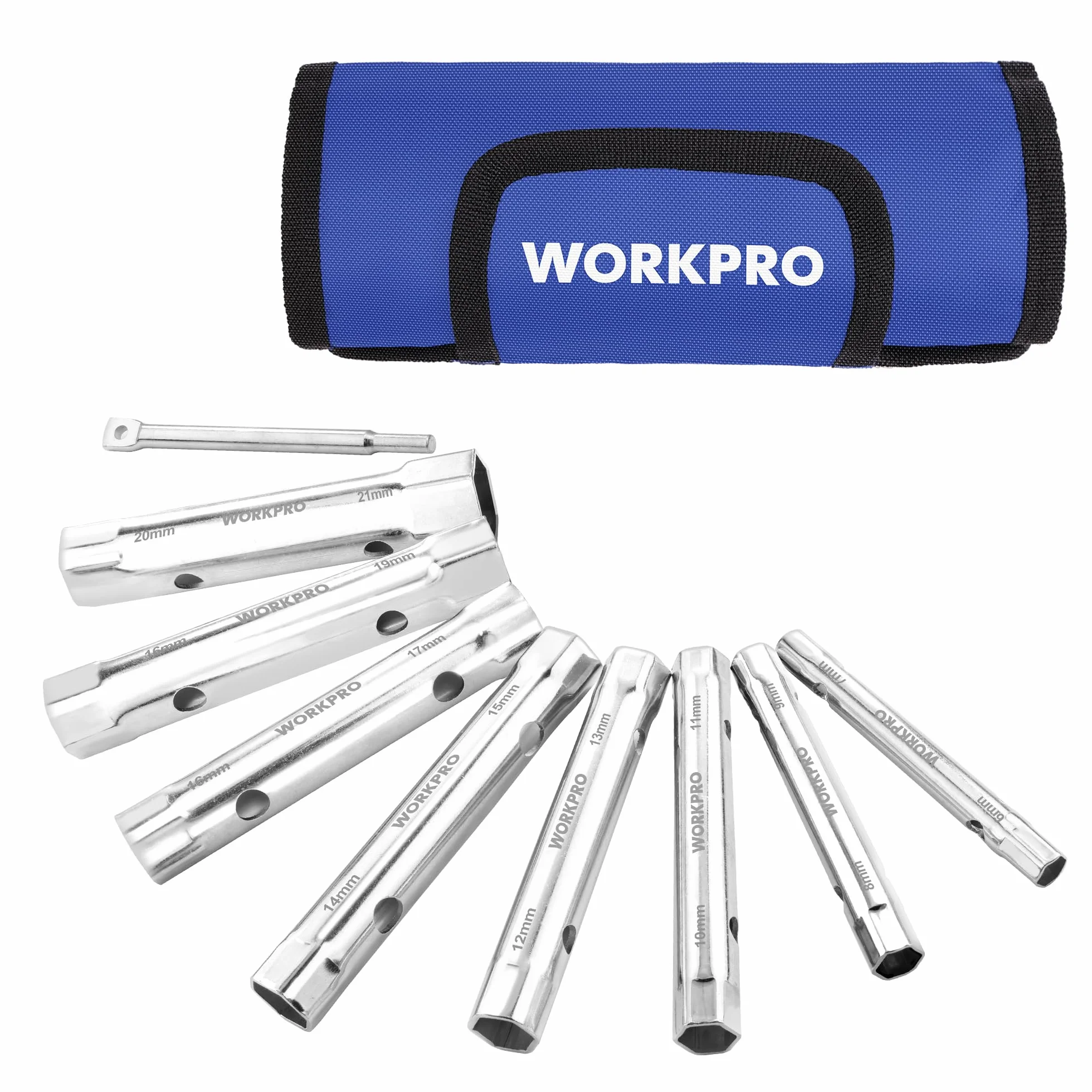 WORKPRO 9-częściowy zestaw kluczy do zaworów prysznicowych, metryczny klucz nasadowy z podwójnym końcem do konserwacji kranu wodnego, zestaw kluczy do kranów z torbą do przechowywania