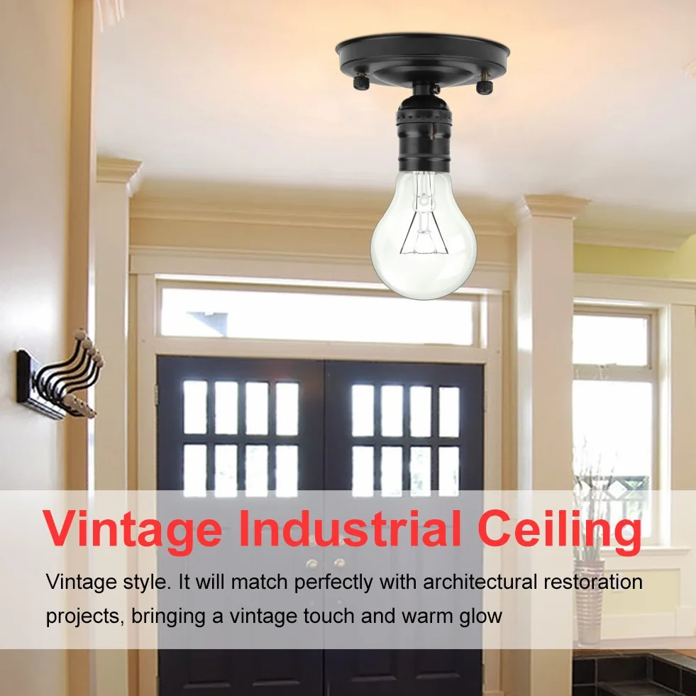 E26 / E27 Vintage Industrial Sufitowy/ścienny Uchwyt Podstawy Lampy Lampa Wisząca żarówka Gniazdo śrubowe(czarny)