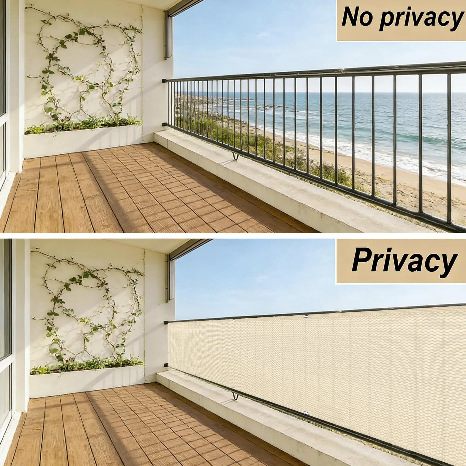 Zasłona Balkonowa 75 x 580 cm Z HDPE 220G M², Ochrona Przed Promieniowaniem Uv, Odporna Na Rozdarcia, Ogrodzenie Prywatności W Ogrodzie, Kolor kremowy