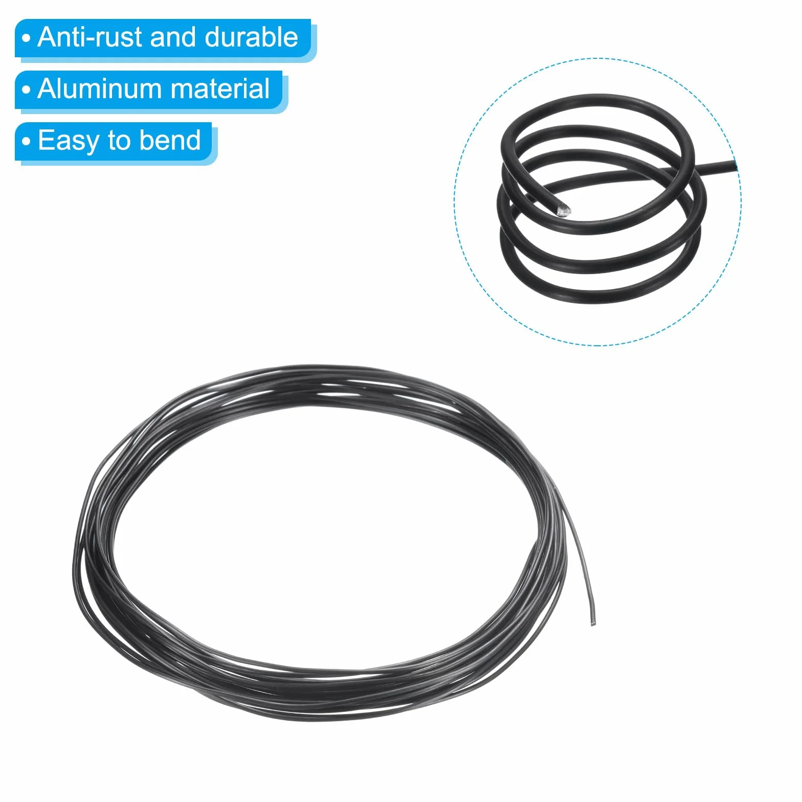 PATIKIL 1 mm przędza treningowa Bonsai, 1 rolka kwiatowa pręty anodowane aluminiowy drut 16,4 stopy ogółem do mocowania gałęzi ogrodniczych, czarny
