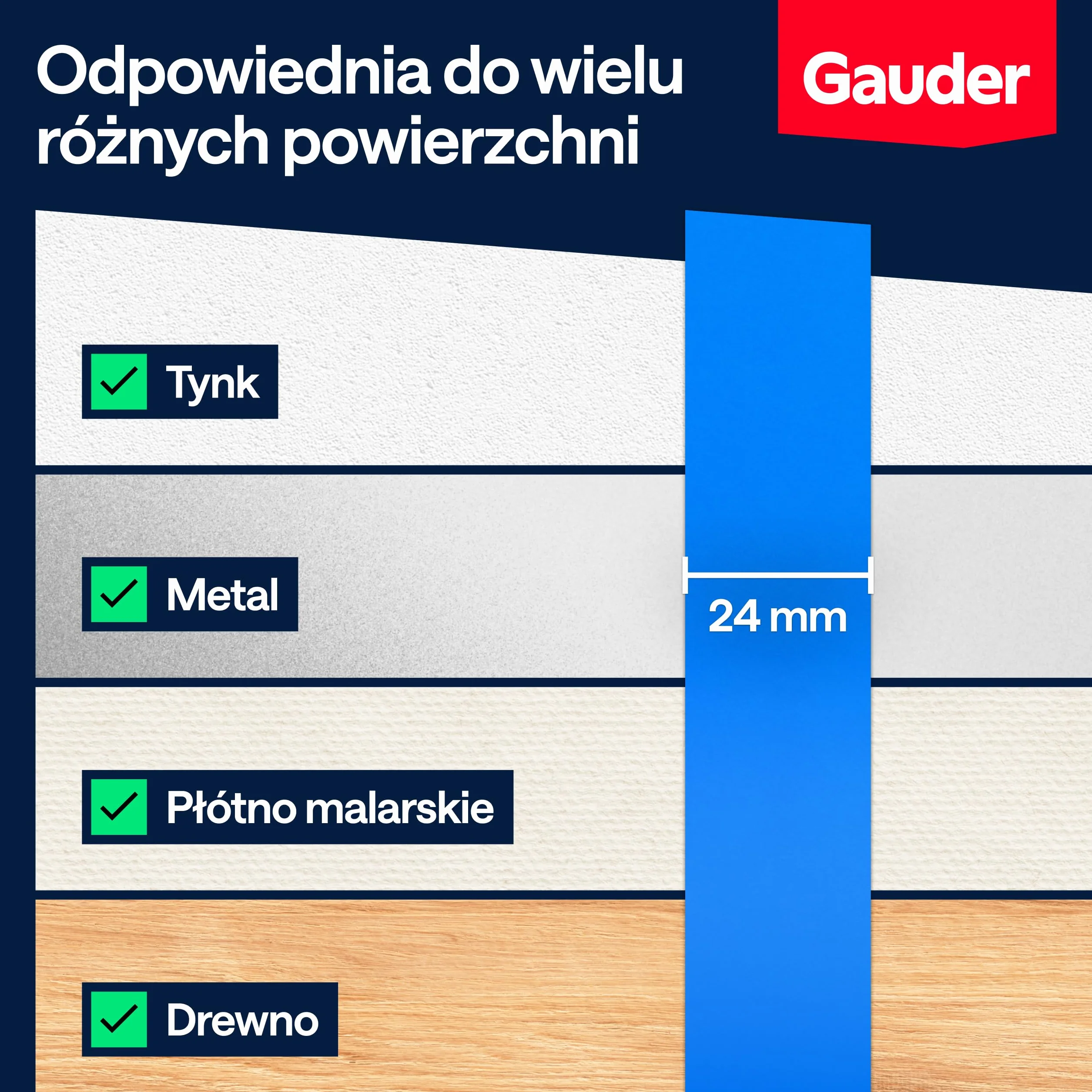 GAUDER Taśma Maskująca do Malowania - Ochronna Taśma Washi do Remontu, Dekoracji i Projektów DIY - Łatwe Usuwanie bez Pozostałości (3 Rolki - 24 mm x 50 m)