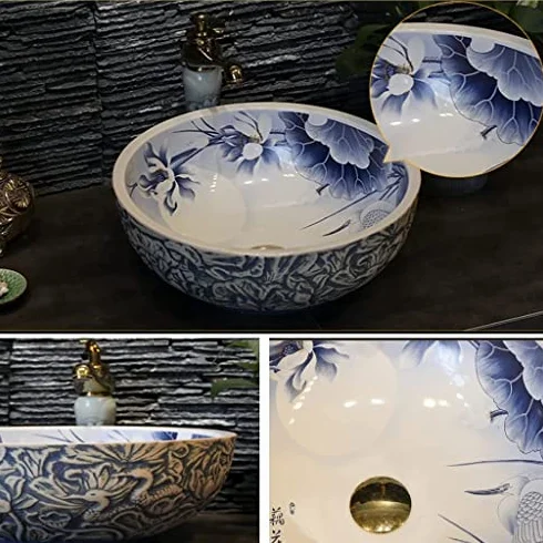Ceramiczna Umywalka Łazienkowa Nablatowa, Umywalka Nablatowa W Stylu Retro W Kształcie Lotosu Do Nowoczesnych Łazienek Domowych