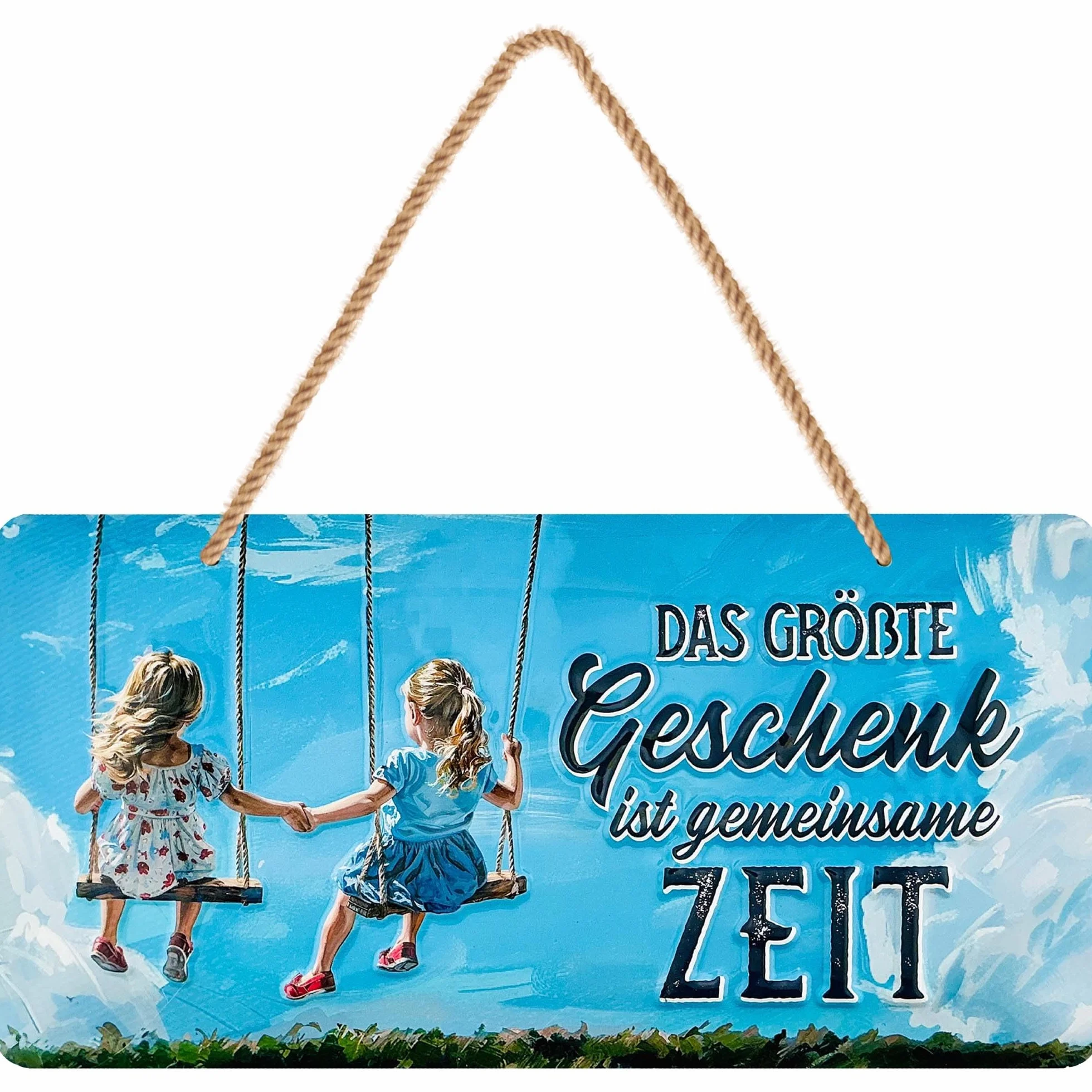 LANOLU Tabliczki blaszane w stylu retro, NAJWIĘKSZY PREZENT JEST WSPÓLNY CZAS, vintage, metalowe tabliczki z sentencjami jako dekoracja ścienna do kuchni i ogrodu - Shabby Chic dekoracja ze sznurkiem