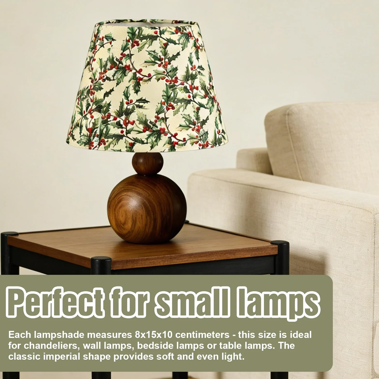 8 sztuk abażurów z klipsem, 5 x 10 x 8 cm, abażury materiałowe, klips, małe nowoczesne abażury do lamp stołowych, żyrandoli i kinkietów, E14/E27, zielony liść jagody