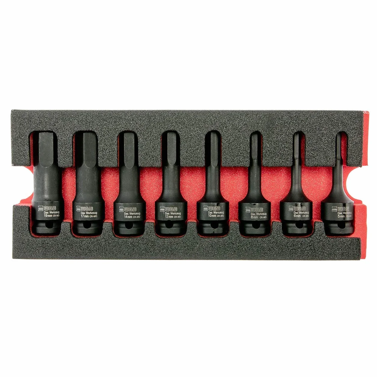 Klucz udarowy 1/2" zestaw nasadek sześciokątnych 5-19 mm | zestaw nasadek sześciokątnych 8 sztuk | wkładka nasadki narzędziowej WGB 6340