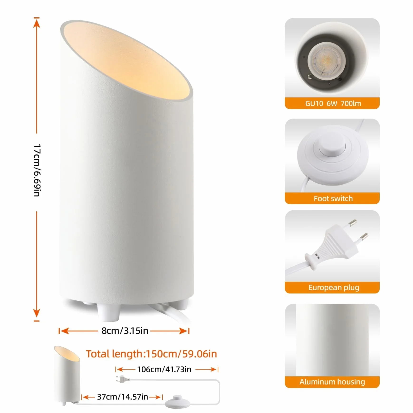 Uplight Lampa podłogowa LED z przełącznikiem nożnym, oświetlenie pośrednie do wnętrz, 3 temperatury barwowe, lampa LED GU10, 6 W, 700 lm, 2 sztuki w zestawie
