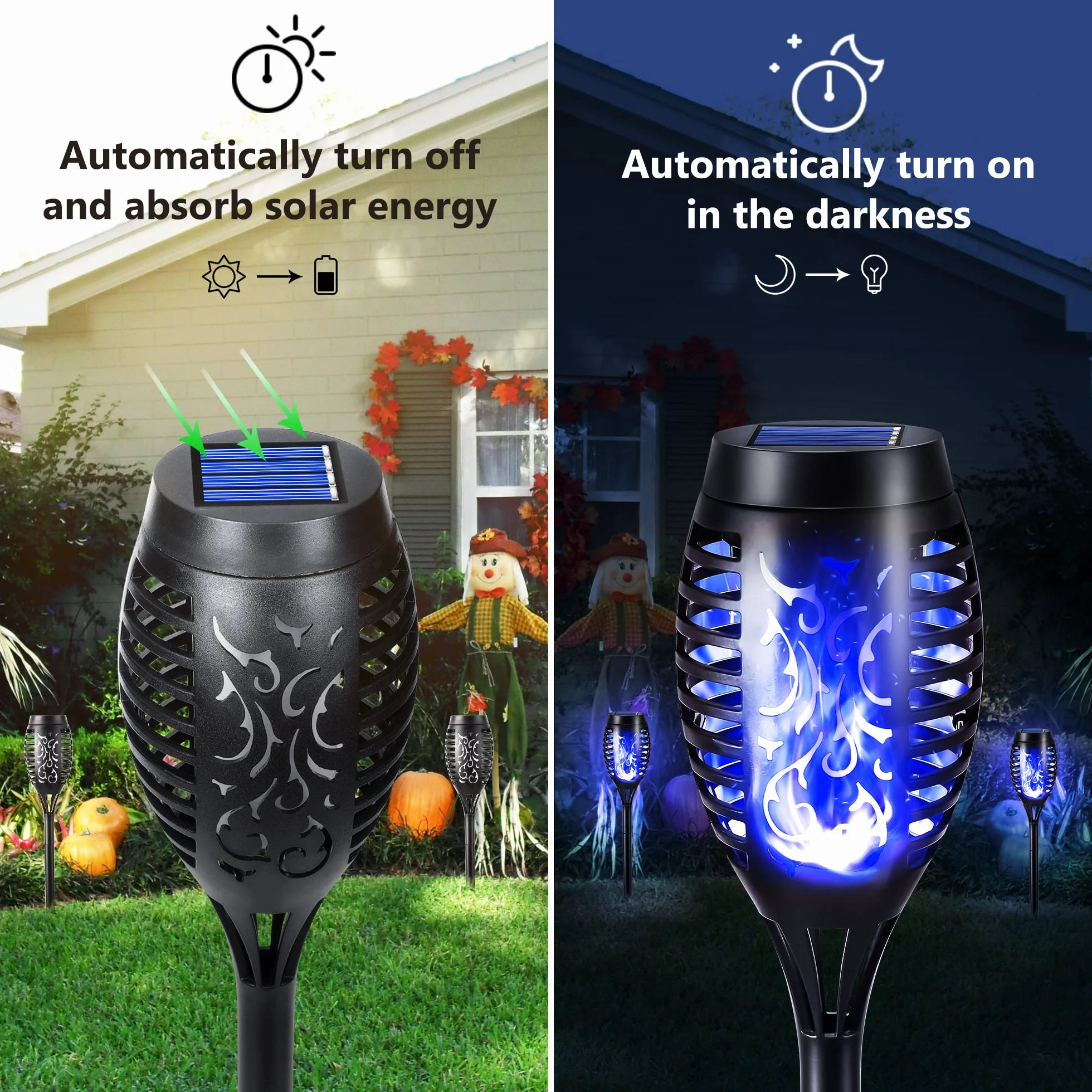 Geemoo Lampy solarne do ogrodu, 6 sztuk, solarne pochodnie ogrodowe z niebieskim realistycznym efektem płomienia, wodoszczelność IP65, lampa solarna do użytku na zewnątrz, na podwórko, do ogrodu, na
