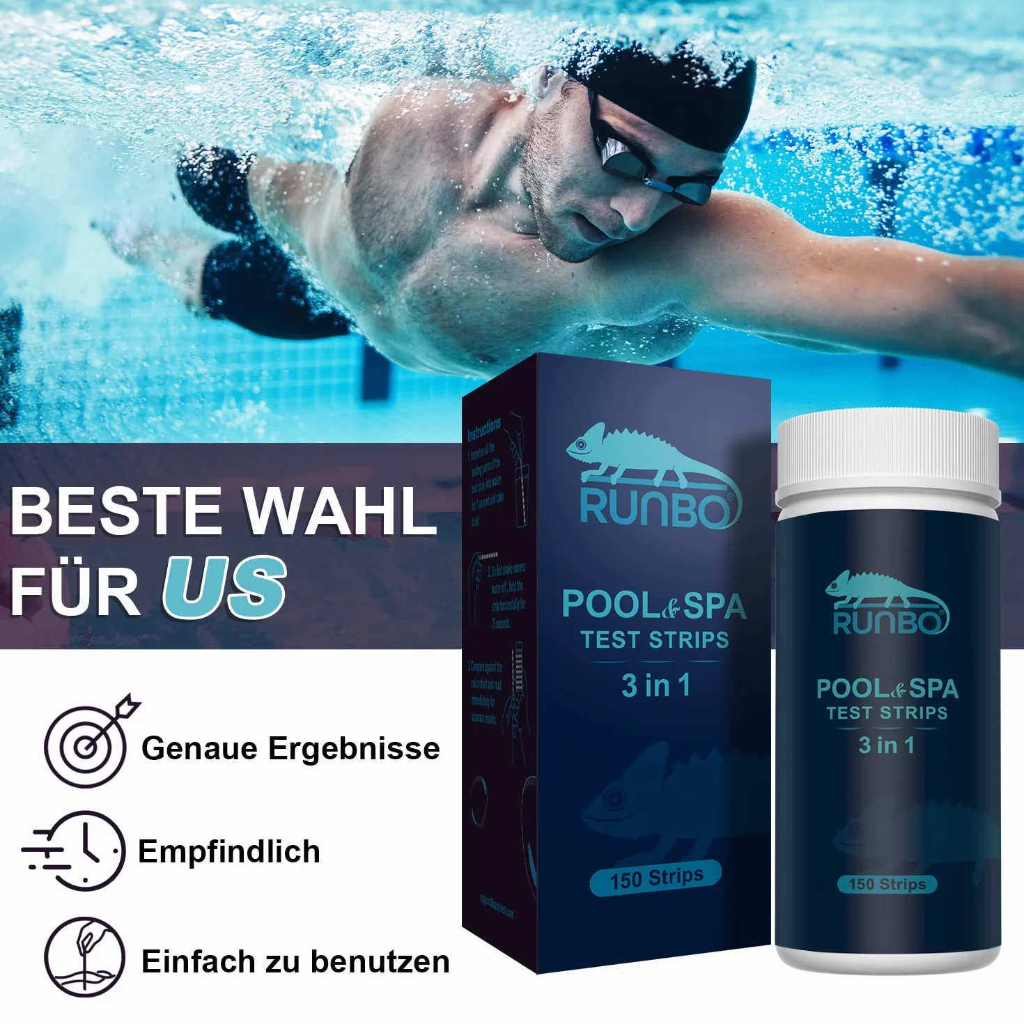 RUNBO 3 w 1 paski testowe do spa 150 drążków paski testowe zestaw do testowania wody Precyzyjny tester chemiczny dla wolnego chloru Brom Alkaliczność pH