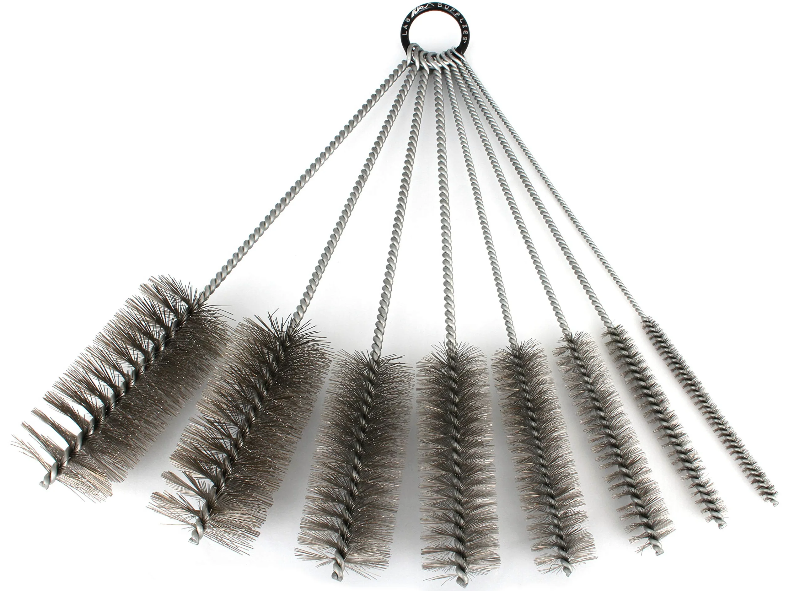 LabRat Supplies Zestaw szczotek do czyszczenia rur 30 cm z włosiem ze stali nierdzewnej, 8-częściowy zestaw różnorodności | do części samochodowych, butelek, pistoletów itp.