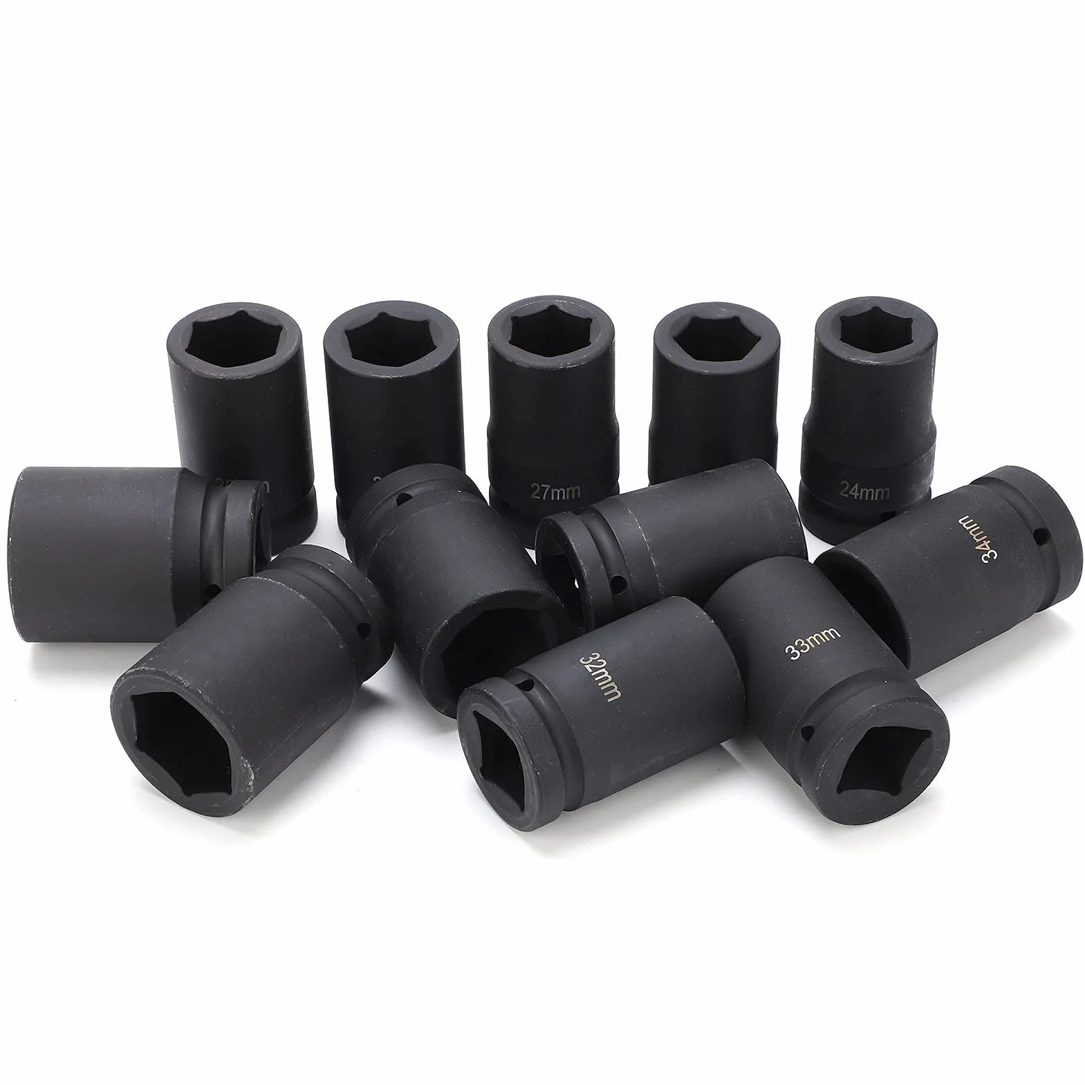 Cocoarm Zestaw 12 Głębokich Nasadek Udarowych 1 Cal, Metryczne Rozmiary 24-41 mm, Nasadki do Klucza Udarowego