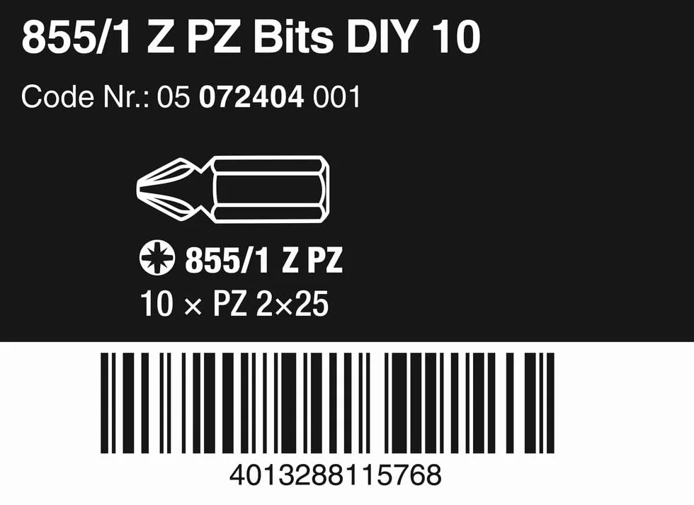 Wera 855/1 Z Pz2 Zestaw Bitów, Srebrny, 10 Sztuk