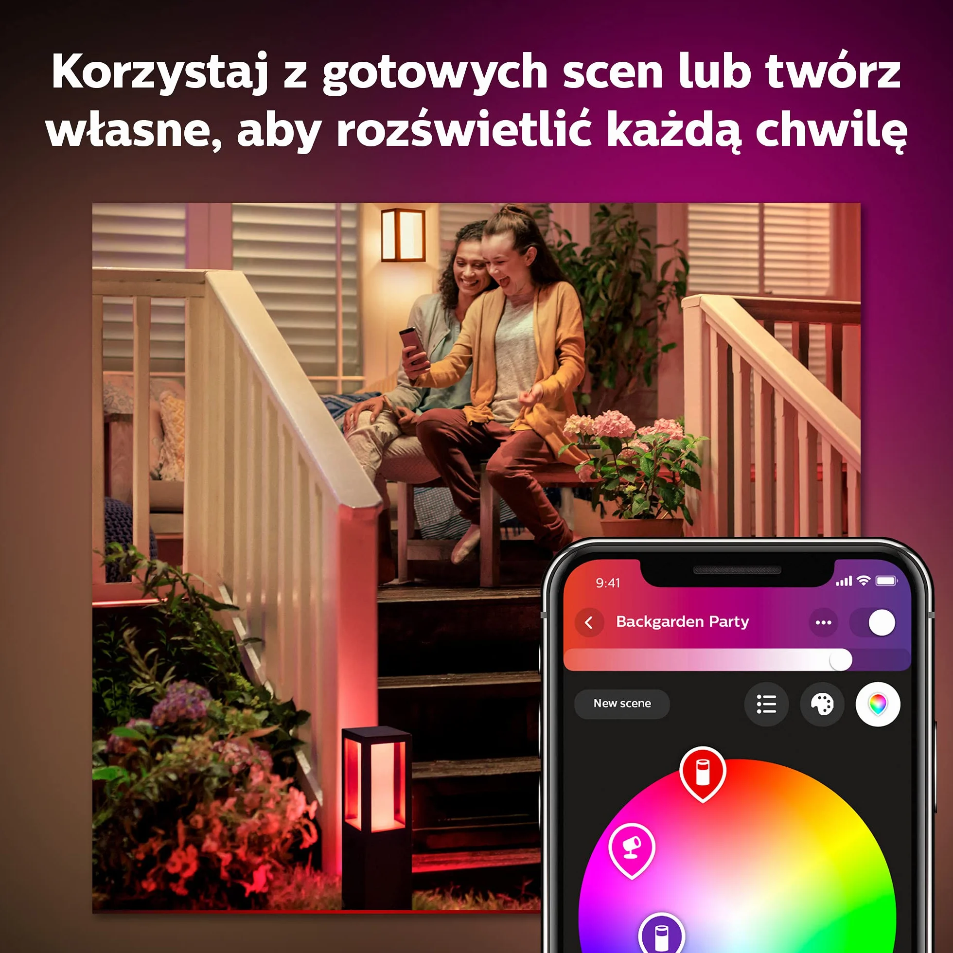 Philips Hue Appear Colour Smart LED Zewnętrzny Kinkiet Ścienny (1szt.), Kinkiet Zewnętrzny z Paletą 16 mln Kolorów i Możliwością Ściemniania Sterowany Aplikacją