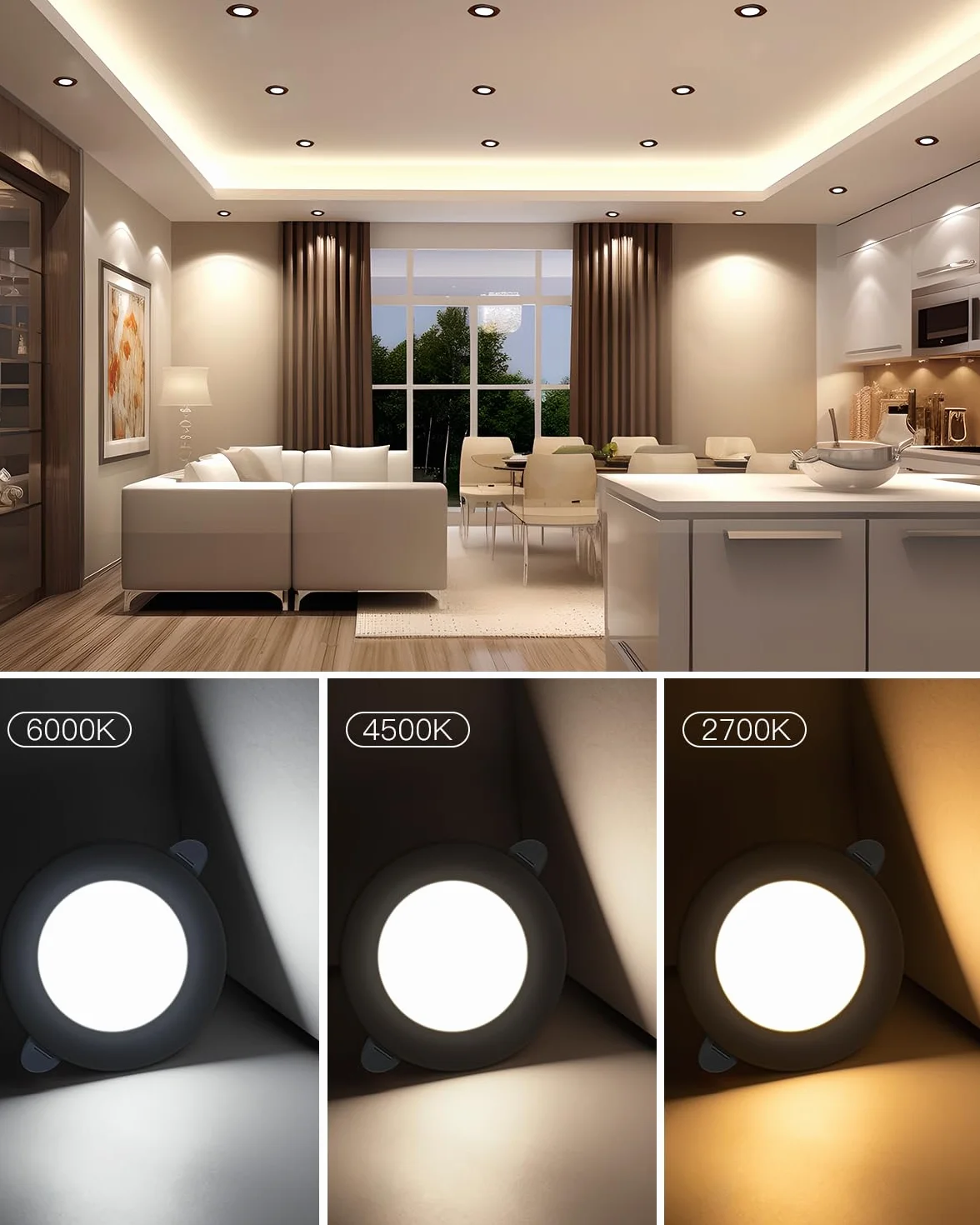 reflektor LED wpuszczany Extra Flat 7W 700LM, odpowiednik żarówki 70W, reflektor sufitowy 2700K 4500K 6000K, regulowany, reflektor łazienkowy IP44, zestaw 10 szt., okrągły ultra cienki