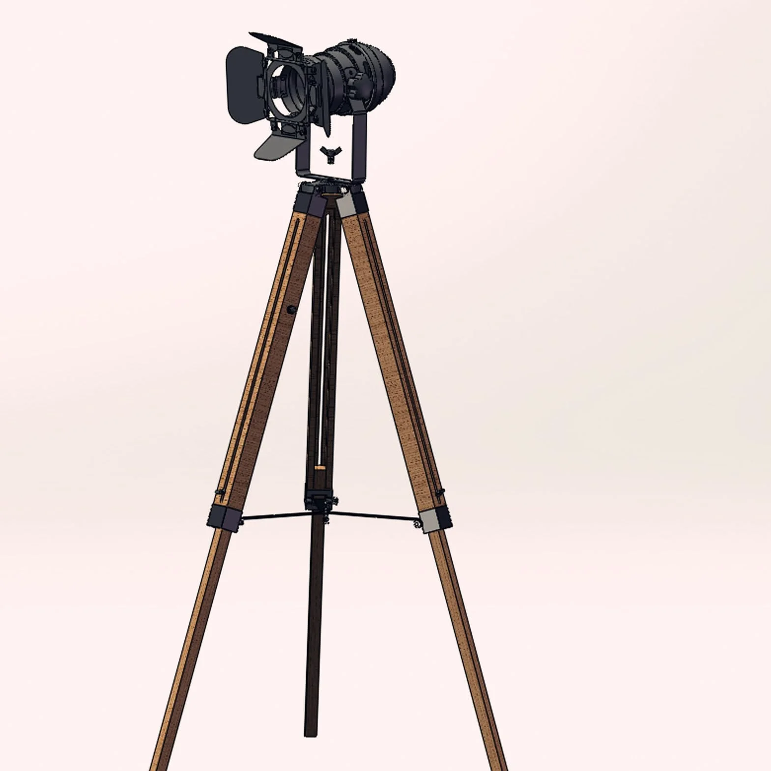 Przemysłowa lampa stojąca do salonu, odporna na warunki atmosferyczne, z drewna, duże oświetlenie, czarna, regulowana, kinowy, metalowy abażur, oświetlenie studyjne, oprawka E27, lampa stojąca