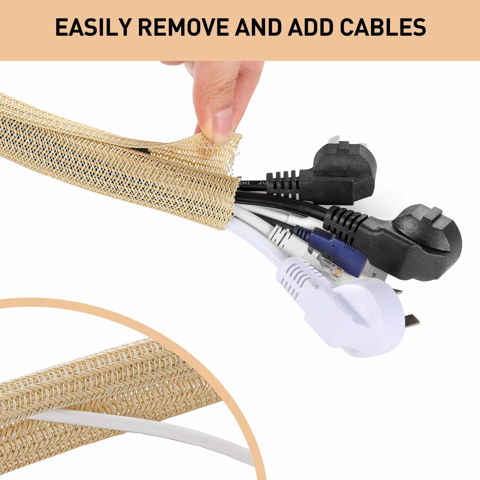 AGPTEK Pokrowiec na kable, organizer, biurko, 3 m – 2 cm, domowe biuro, do zarządzania przewodami, do komputera, TV, ochrona przed zwierzętami, ochrona przed żuciem przez kota, psa, brązowy (wood)