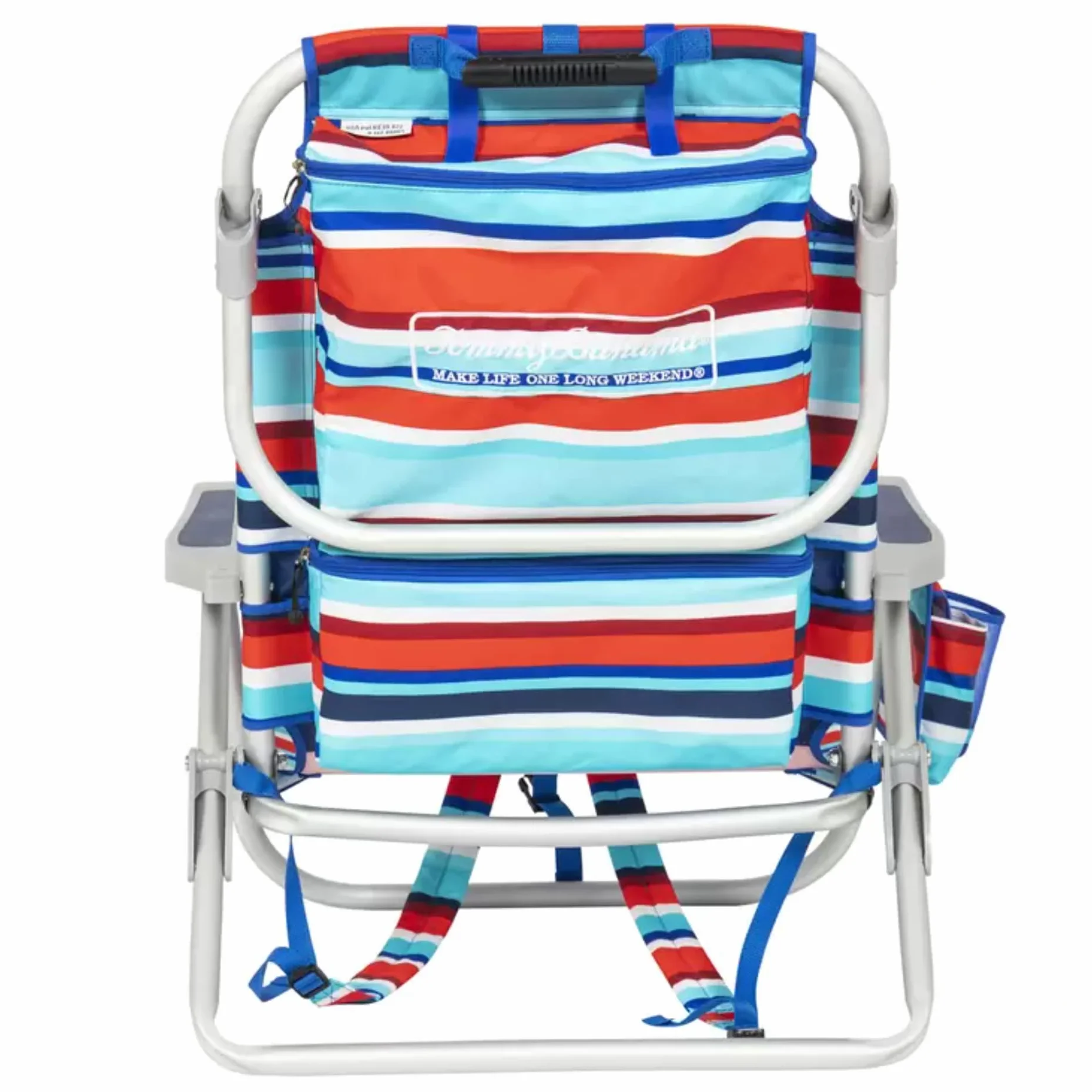 Tommy Bahama Krzesło Plażowe Składane Regulowane Lekkie 5 Pozycji Aluminiowa Rama Czerwono-Turkusowe Paski