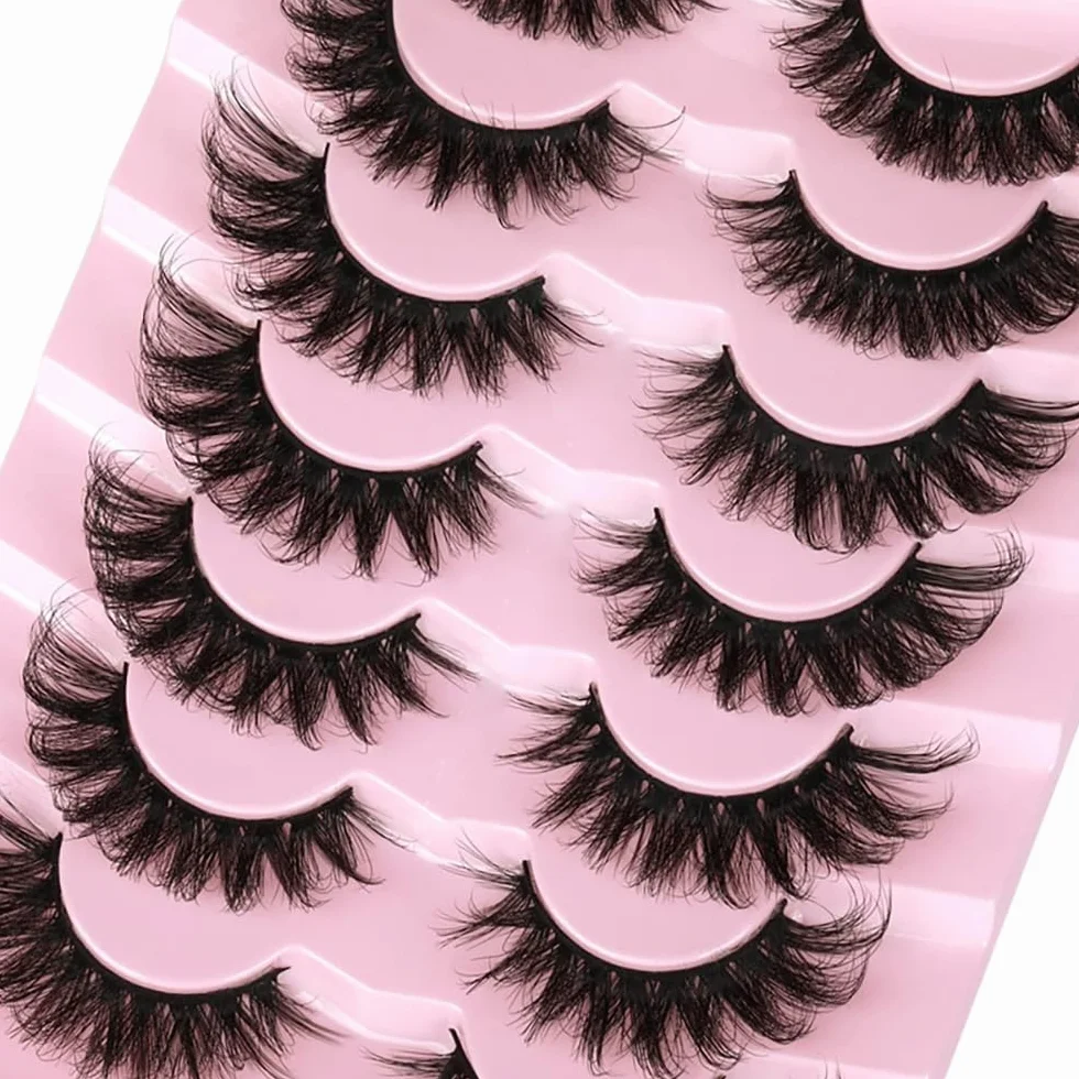 Russian Strip Lashes Natural Look Eye Lashes Sztuczne rzęsy Wispy D Curly Fluffy 3D, efekt kota, miękkie, sztuczne rzęsy, opakowanie 7 par (D48)