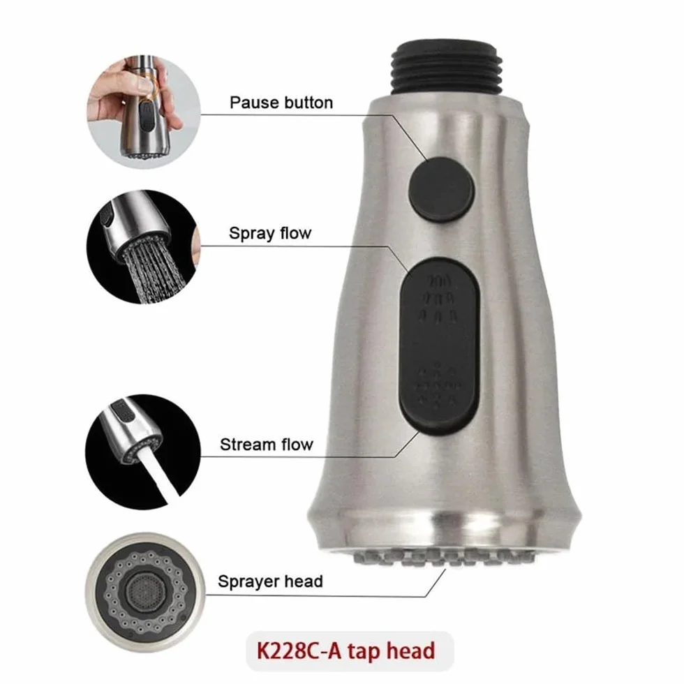 Bateria kuchenna z funkcją Touch Sense Control, bateria z wyciąganą wylewką do zlewu, bateria z podwójnym przepływem, przycisk pauzy, stal nierdzewna,