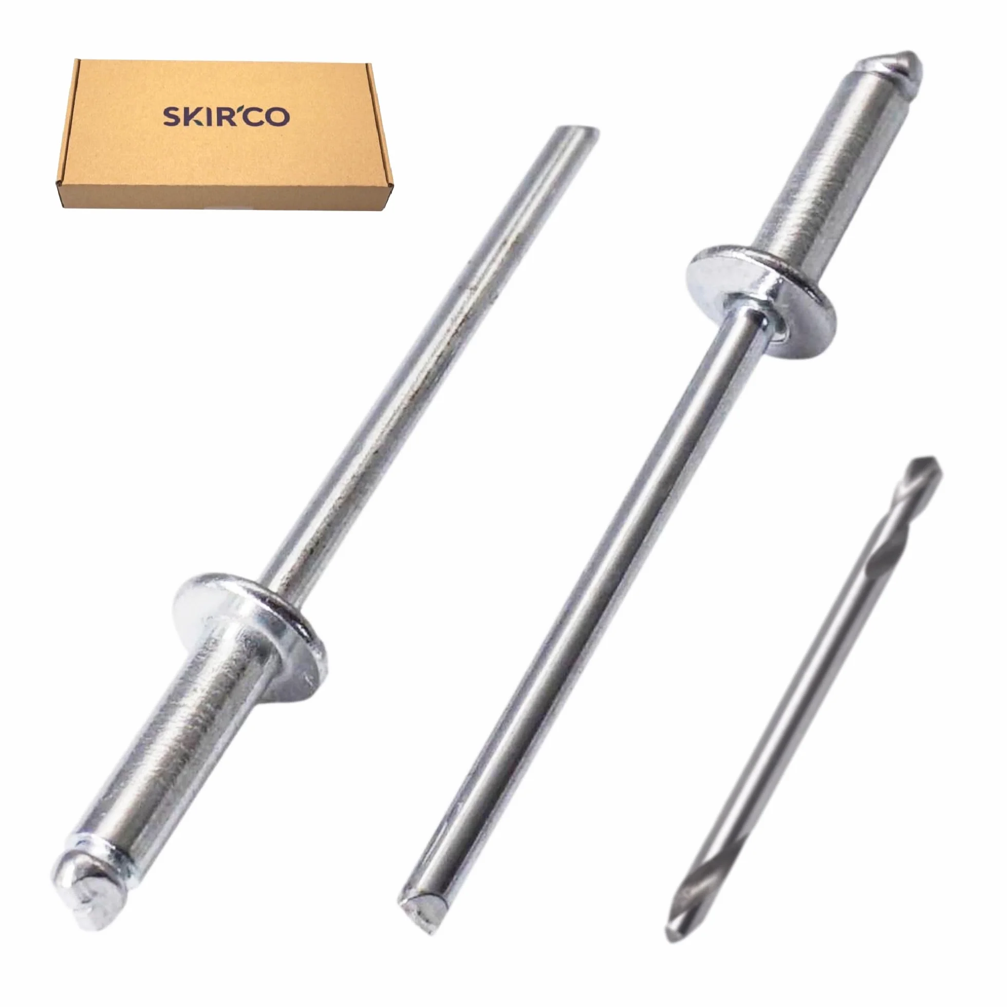 SKIR'CO (400 szt.) Nity zrywalne ze stali ocynkowanej 3,0 x 12 mm, stalowy trzpień, nity typu Pop Nity, głowica kopułowa, nity DIN 7337, wiertło w zestawie