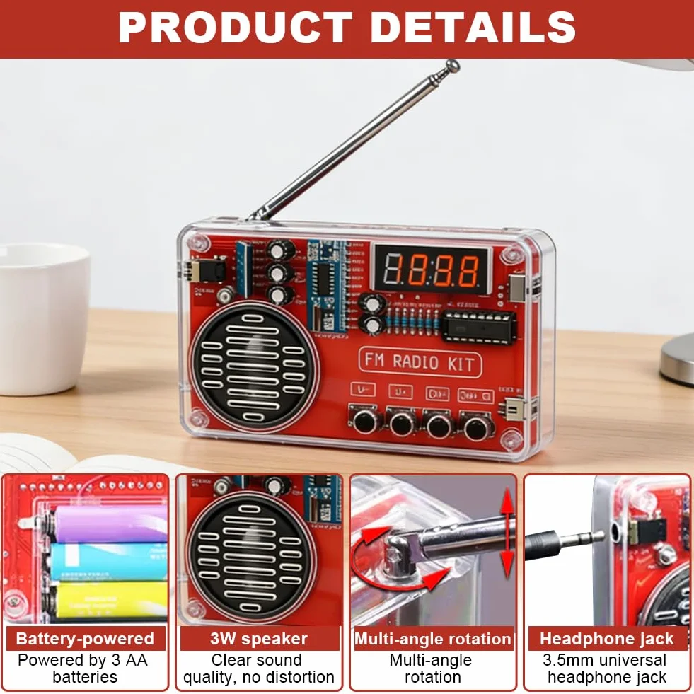 Zestaw do lutowania radia cyfrowego, zestaw do lutowania z cyfrowym wyświetlaczem do radia HD, zestaw do lutowania elektroniki DIY, moduł radia, pamięć w przypadku awarii zasilania, z modułem
